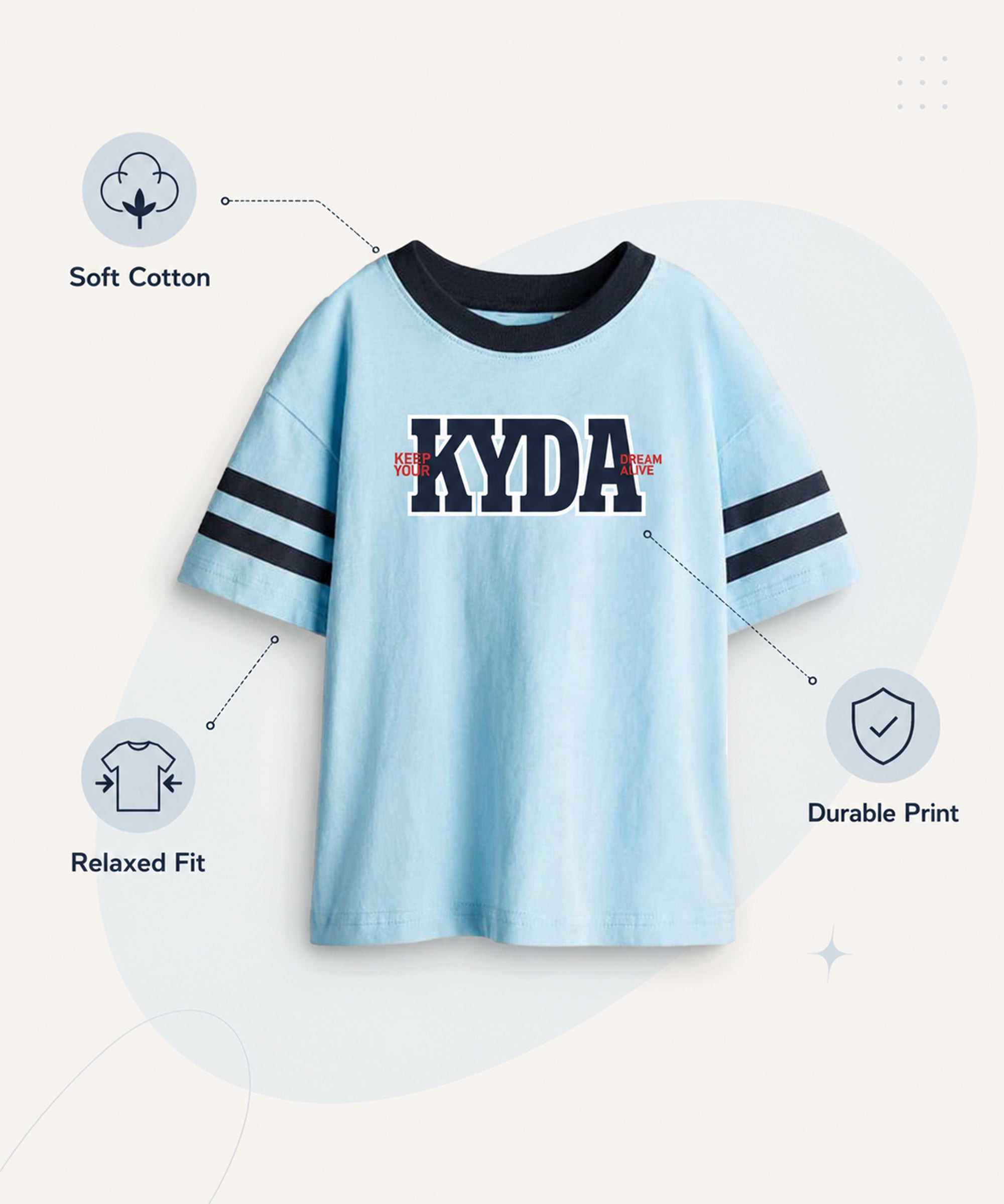 Boys Premium Cotton Oversized Printed T-Shirt | Sky Blue