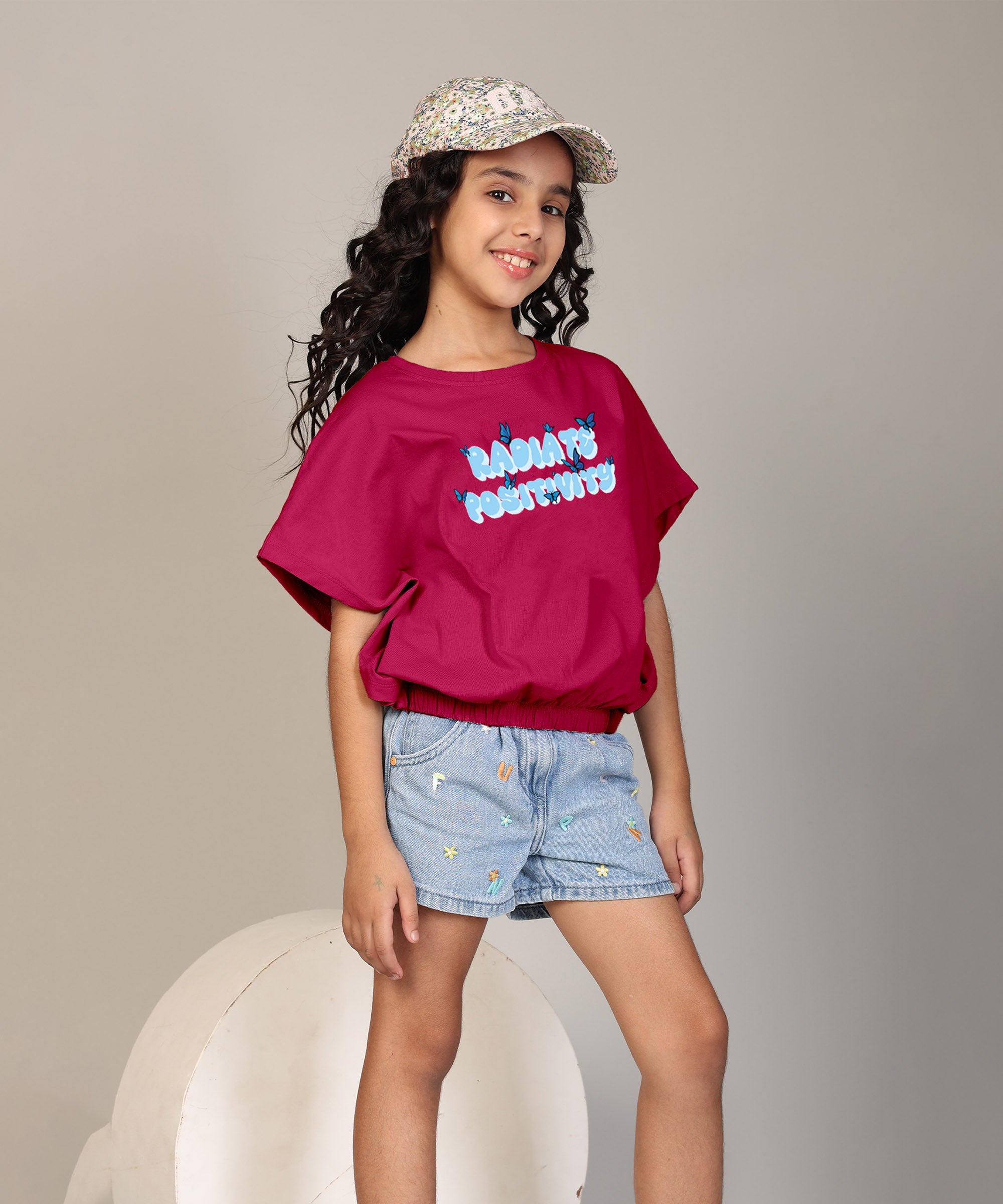 100% Cotton Crop top for Girls - Printed Half Sleeve Stylish T-shirt, Regular Fit Tops For Girls-Multicolor 1