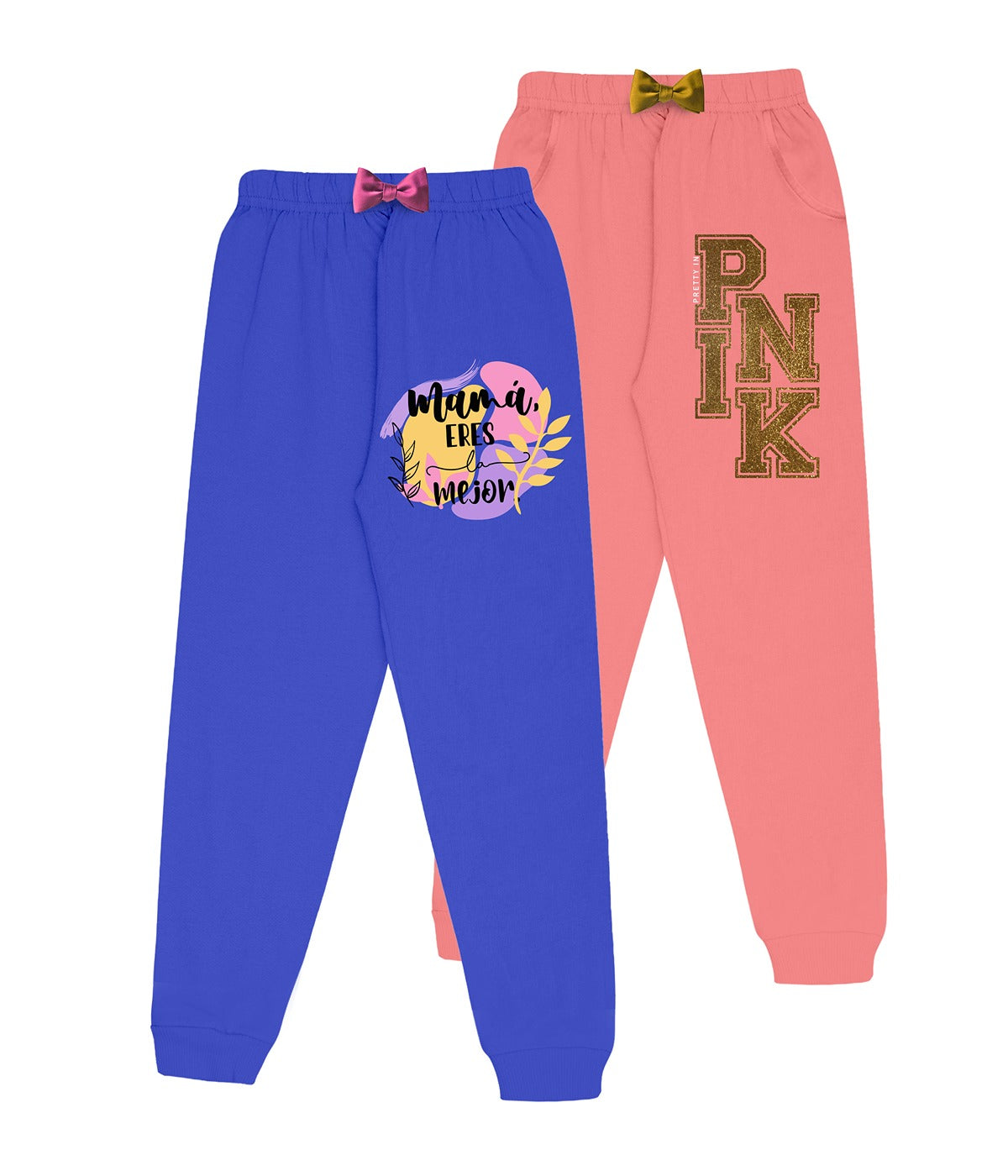 Girls Cotton Printed Track Pants with Pocket C5 - Multicolor (Pack of 2)