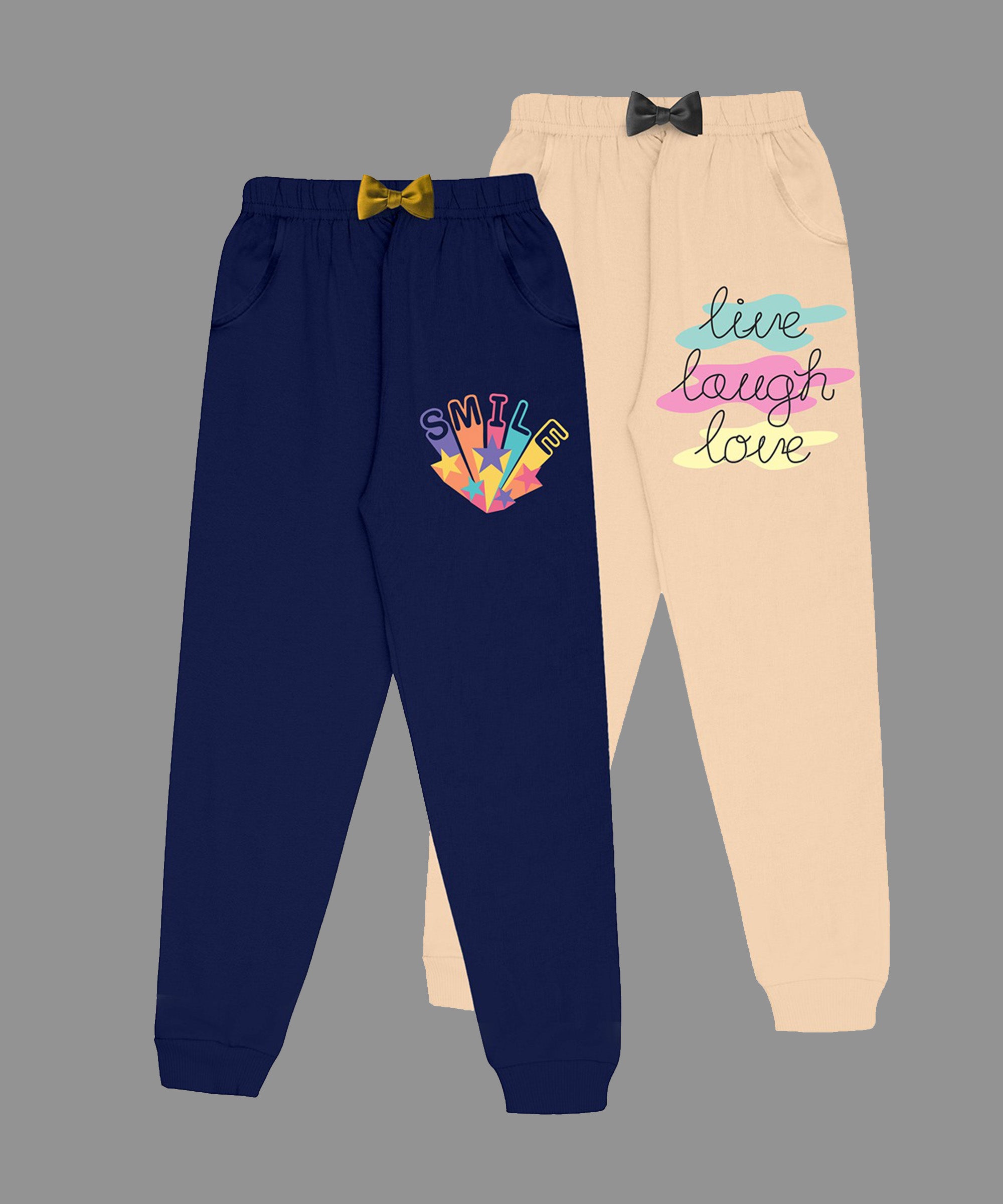 Girls Cotton Printed Track Pants with Pocket C1 - Multicolor (Pack of 2)