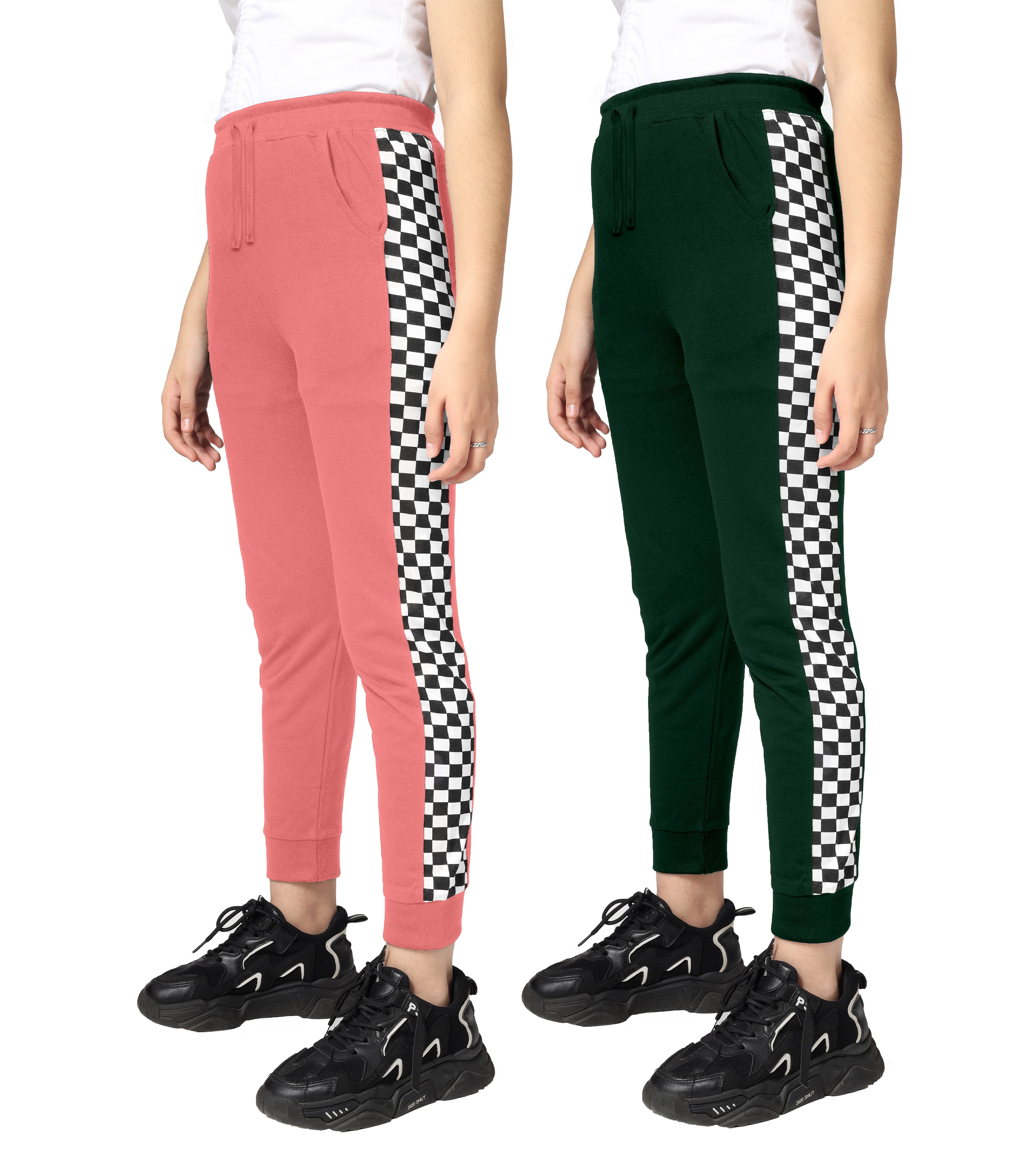 Girls Cotton Printed Track Pants with Pocket | Pack of 2