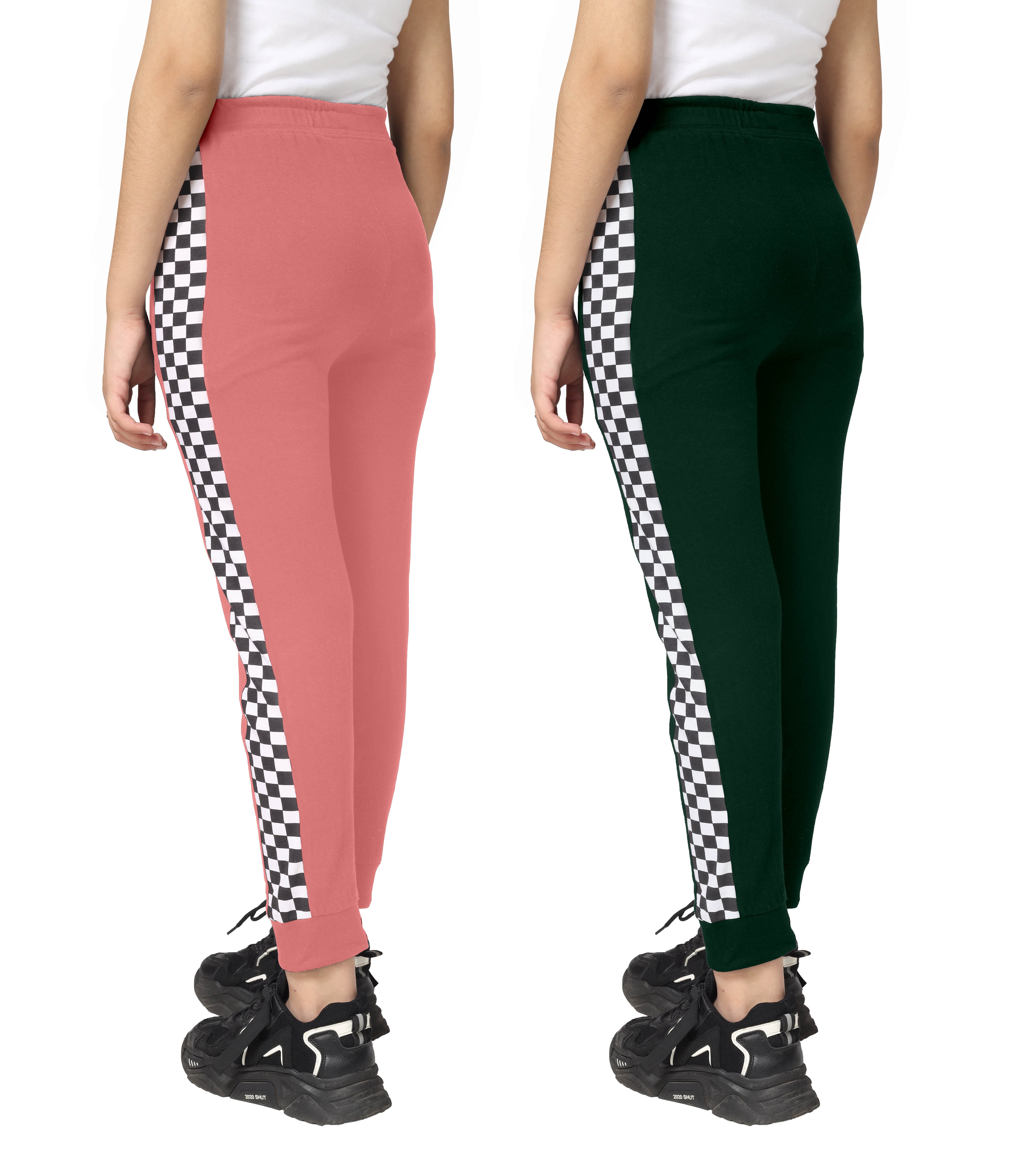 Girls Cotton Printed Track Pants with Pocket | Pack of 2