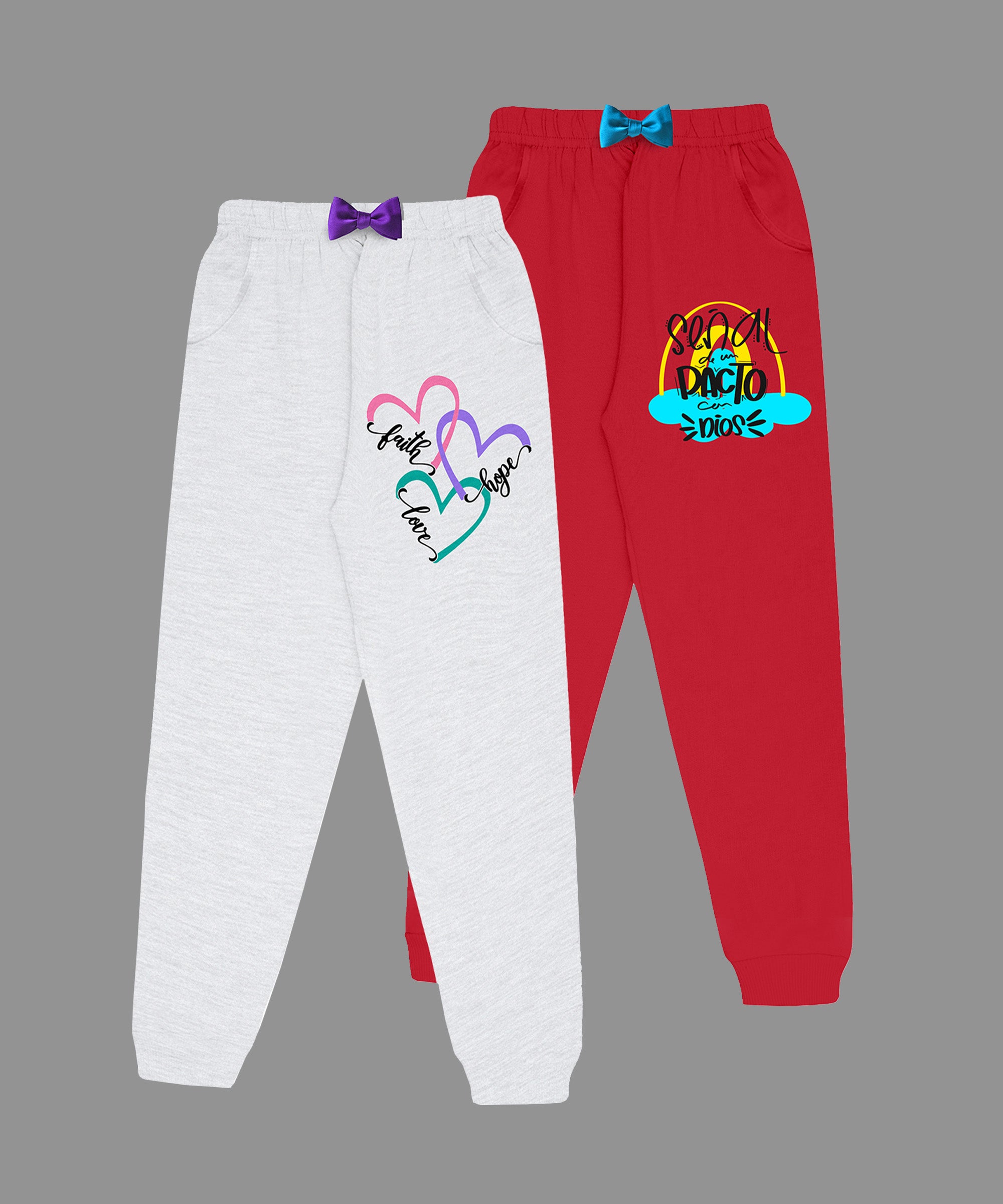 Girls Cotton Printed Track Pants with Pocket C3 - Multicolor (Pack of 2)