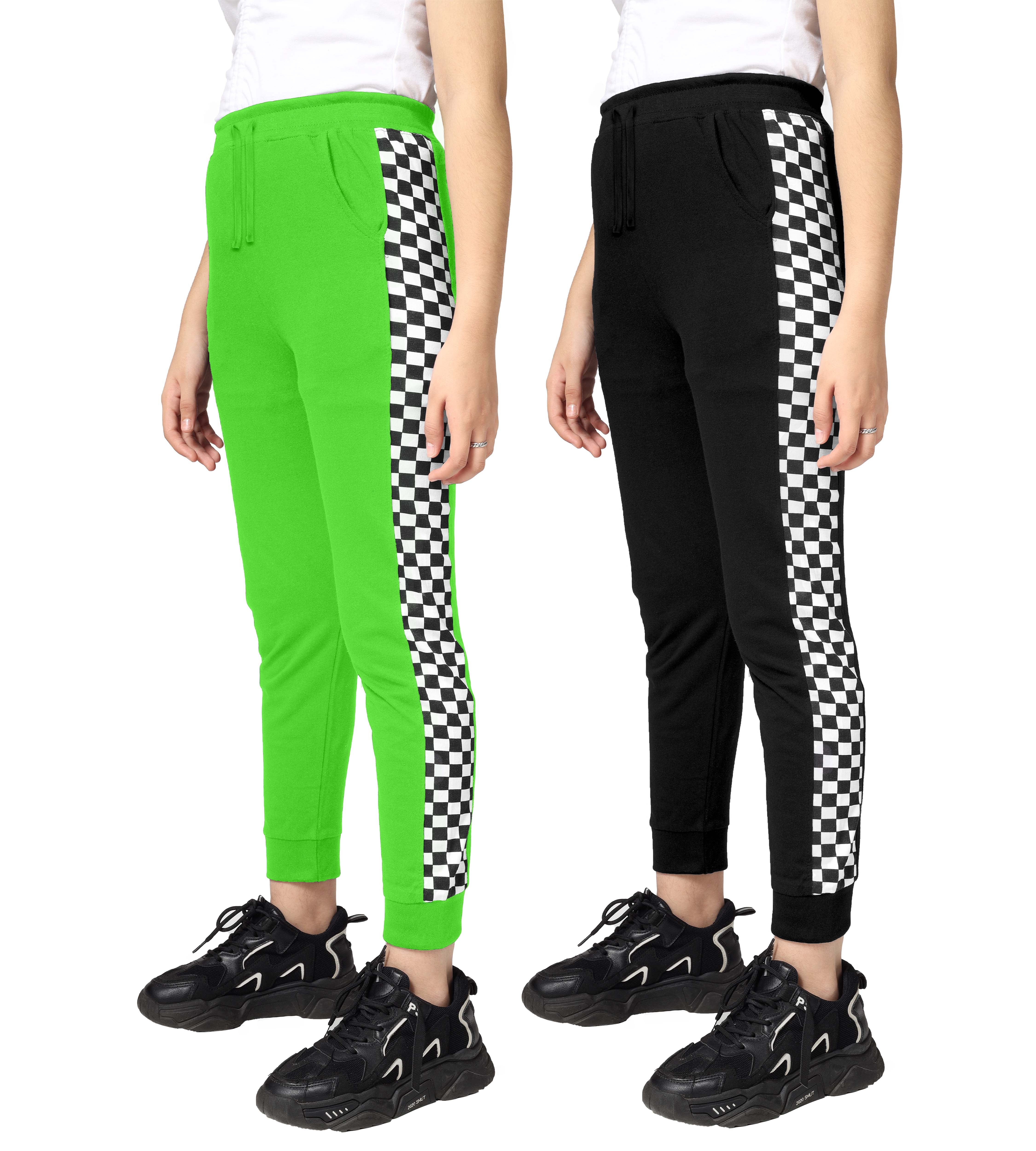 Girls Cotton Printed Track Pants with Pocket | Pack of 2
