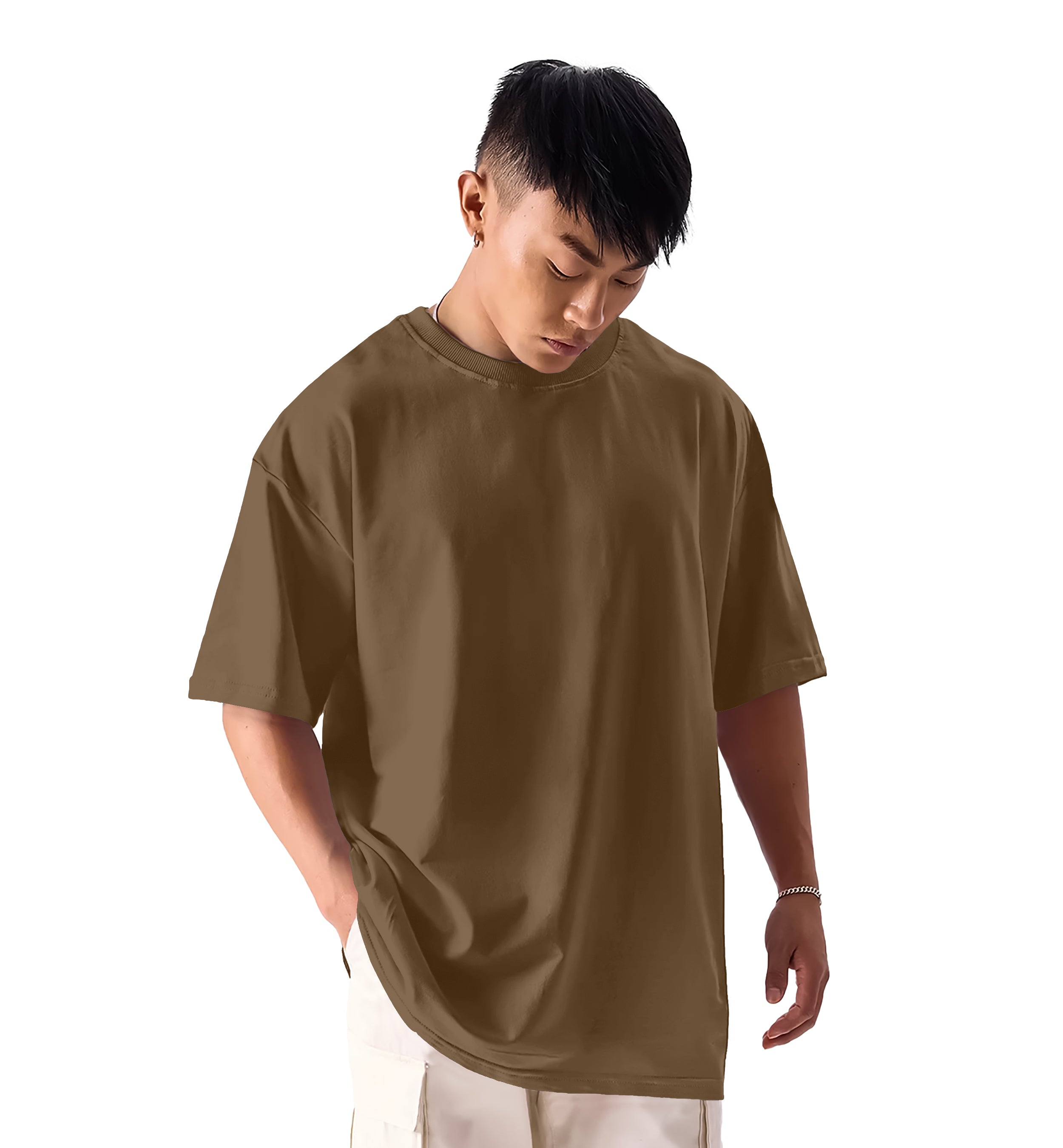 SHODOX® Men’s 100% Cotton Relaxed Fit Half Sleeve T-shirt for Men –Drop Shoulder Front and Back Solid Round Neck T-Shirts (Pack of 1)