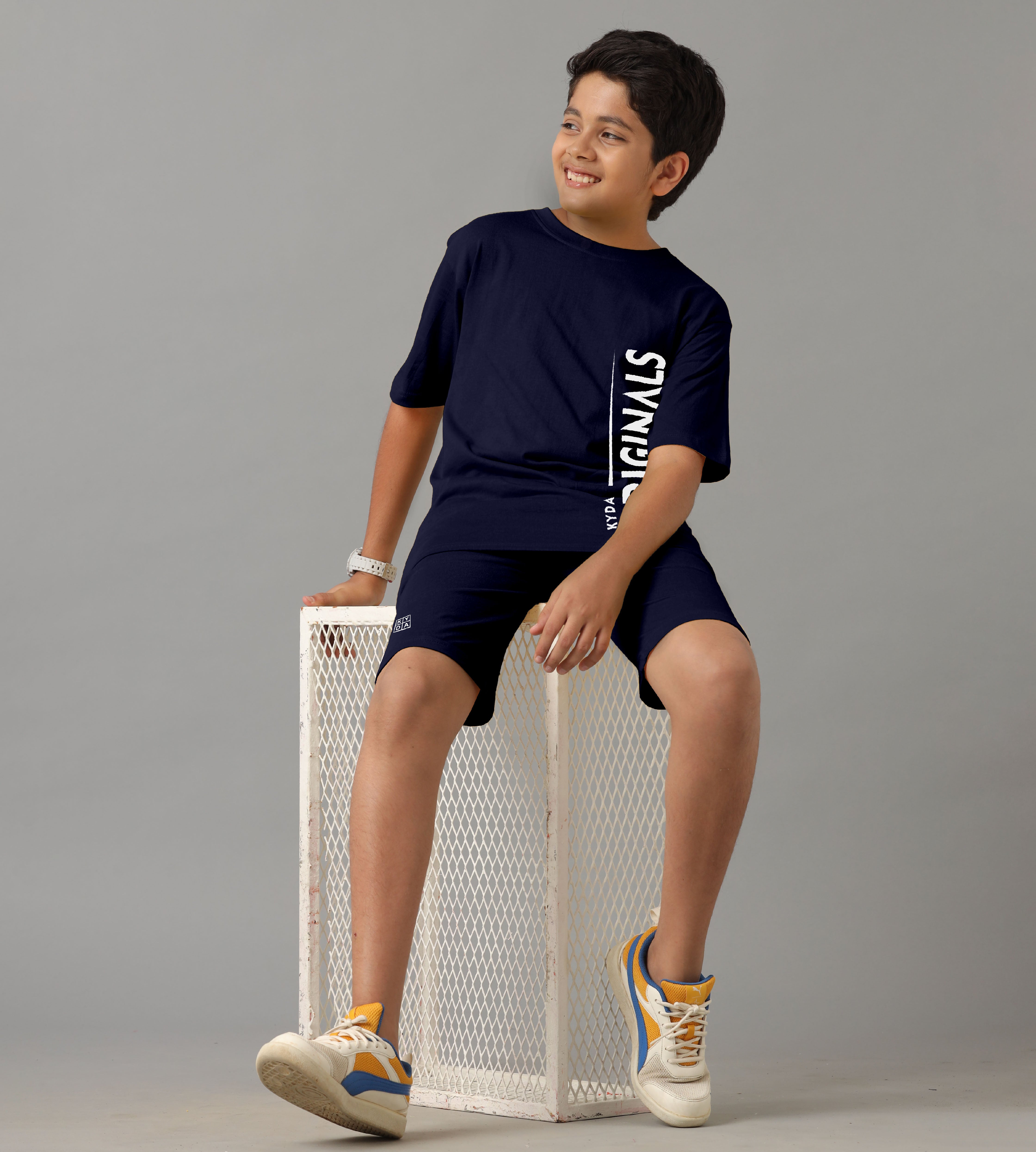 Boy's 100% Pure Cotton Premium Printed Navy Tshirt and Shorts Set