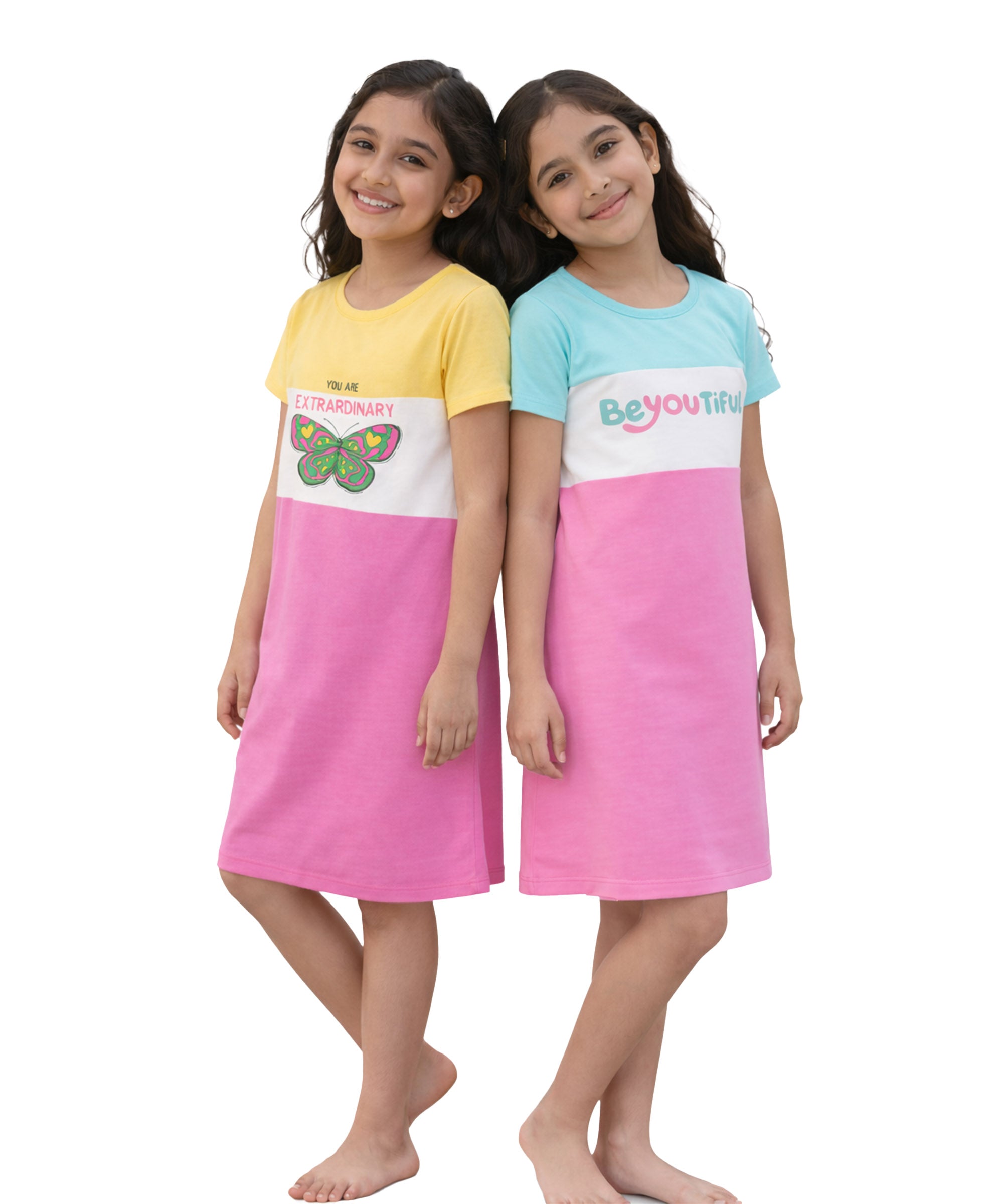 Girls Cotton Knee-Length T-Shirt Dress | Pack of 2