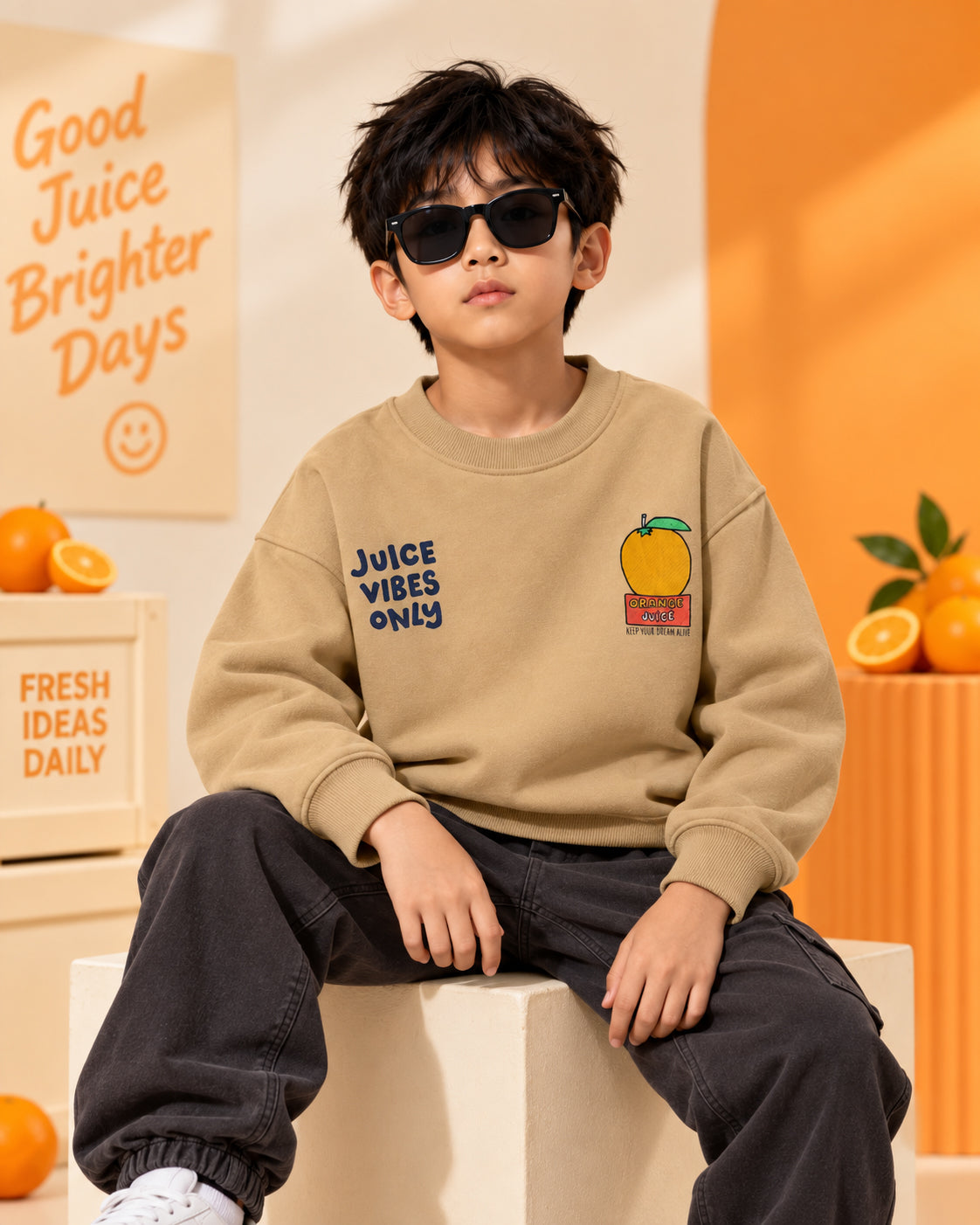 Boys Oversized Premium Cotton Full Sleeve Sweatshirt