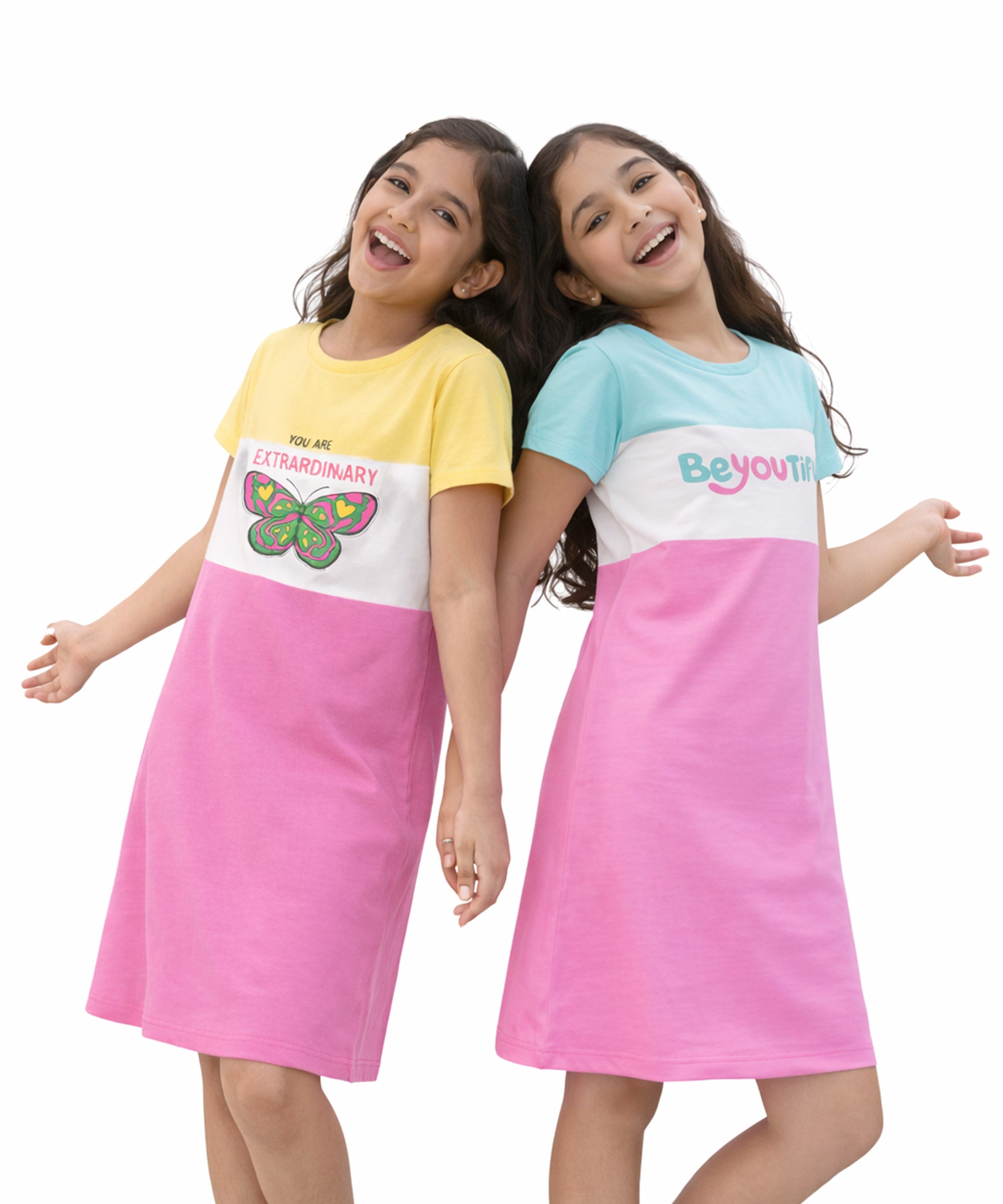 Girls Cotton Knee-Length T-Shirt Dress | Pack of 2