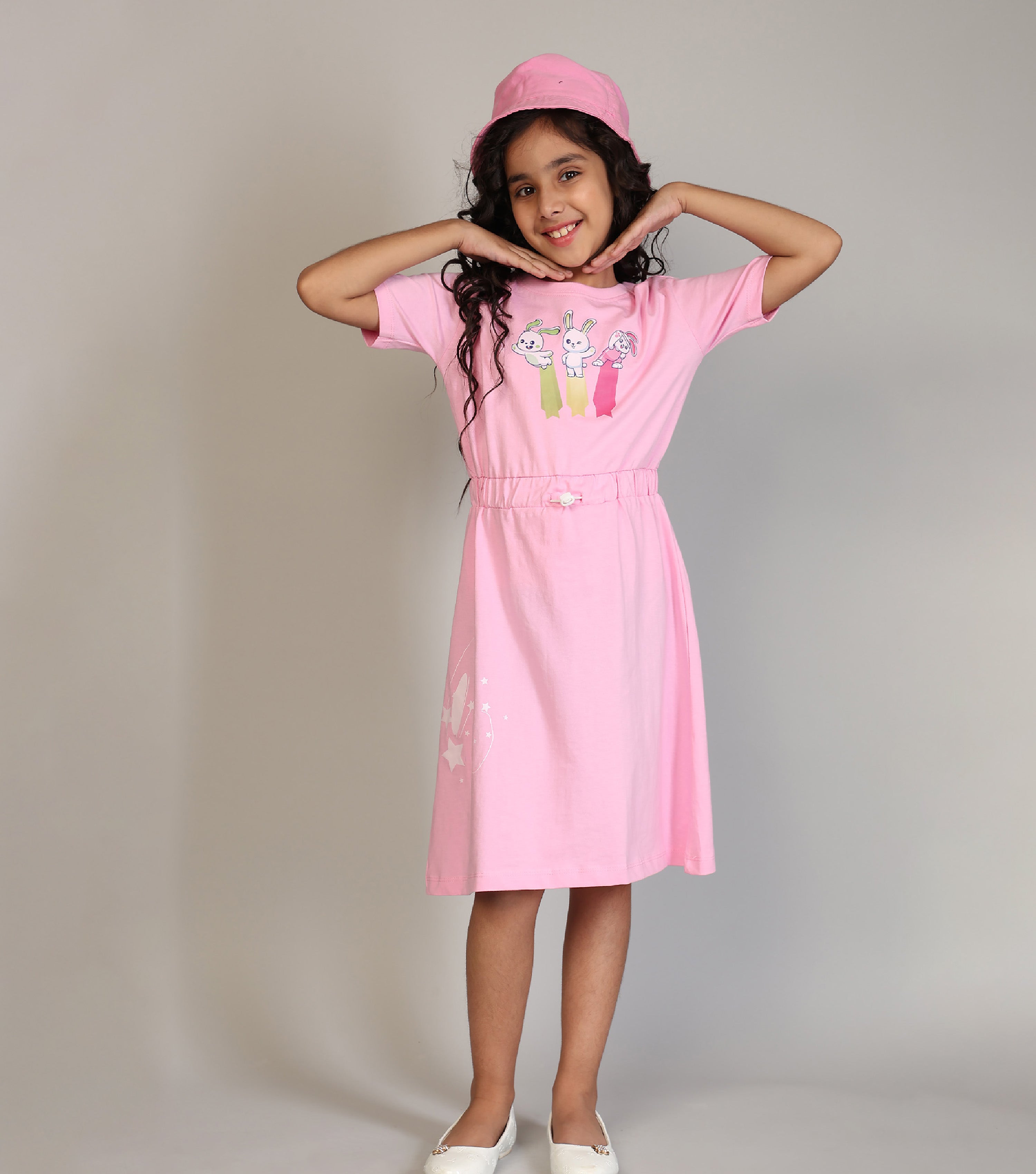 Girls Long Top With Waist Elastic Rope | Pink