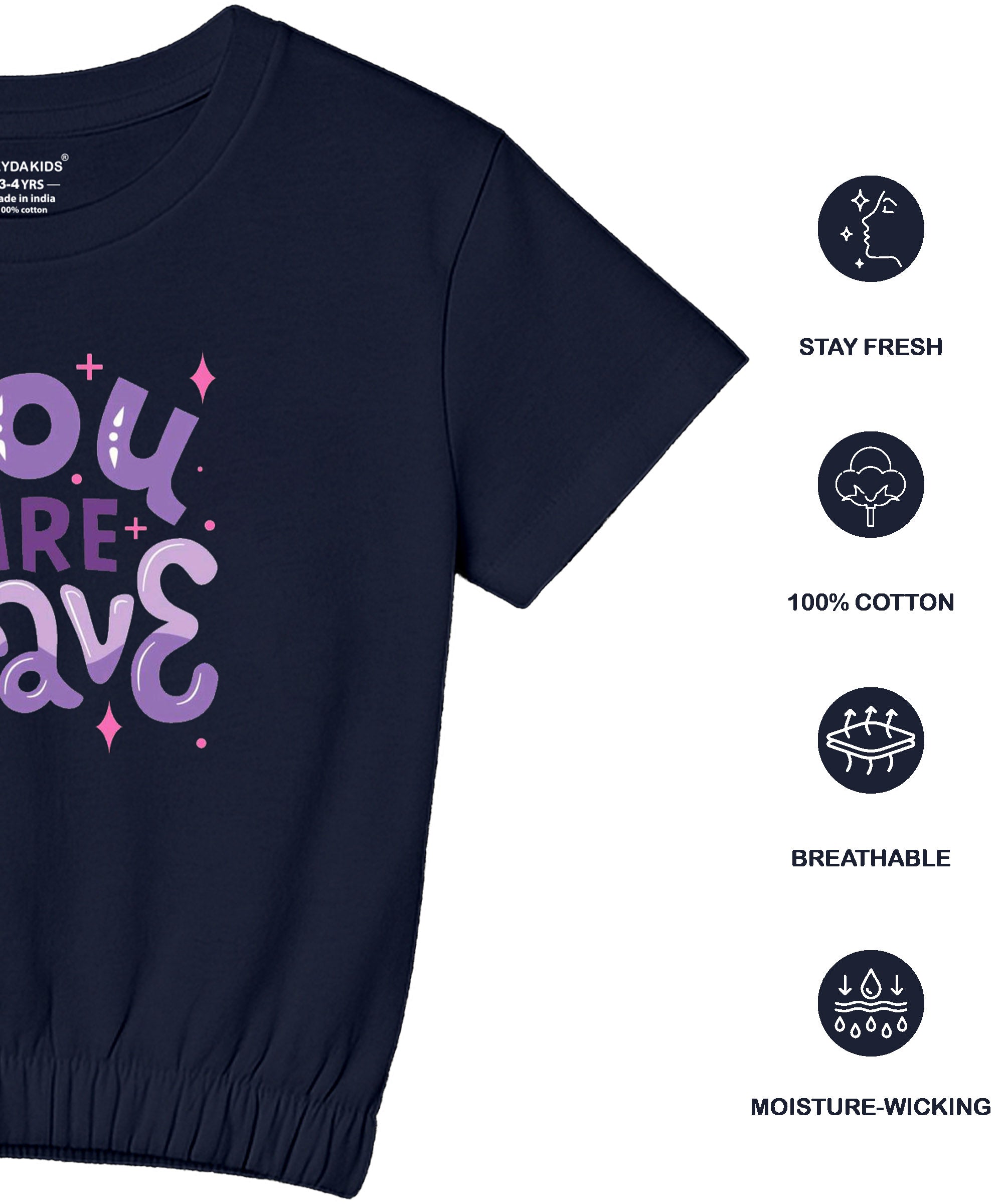 Girls1 00% Pure Cotton Regular fit Short Sleeve Printed Crop top T-Shirt -Combo 3