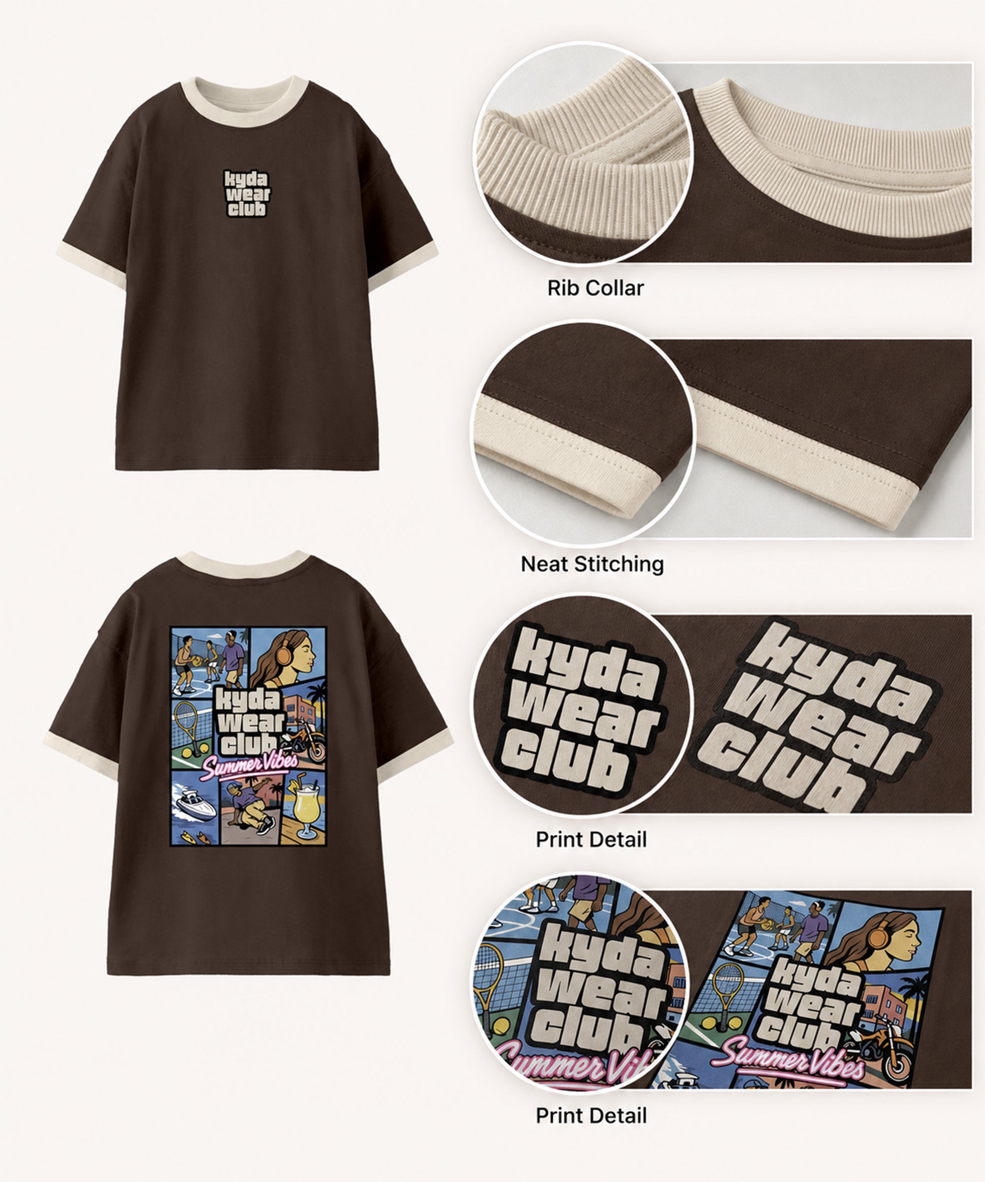 Boys Premium Cotton Oversized Printed T-Shirt | Brown