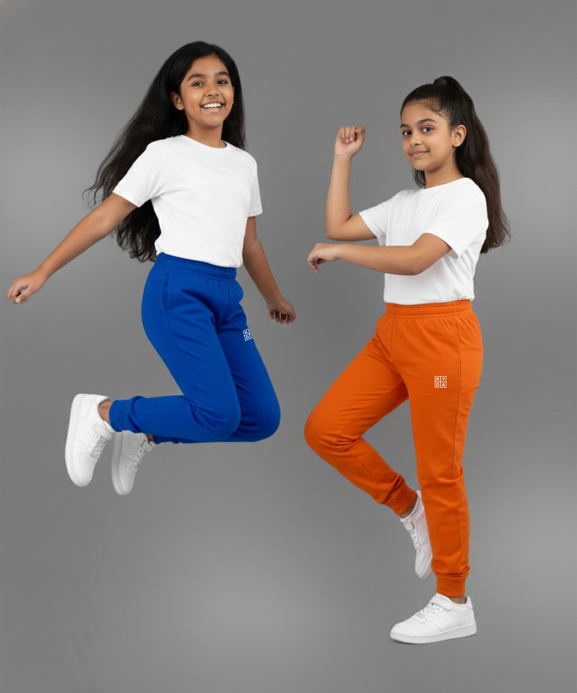 Girls Premium Cotton Trackpants | Regular Fit | Stretch Waist Joggers | Pack of 2