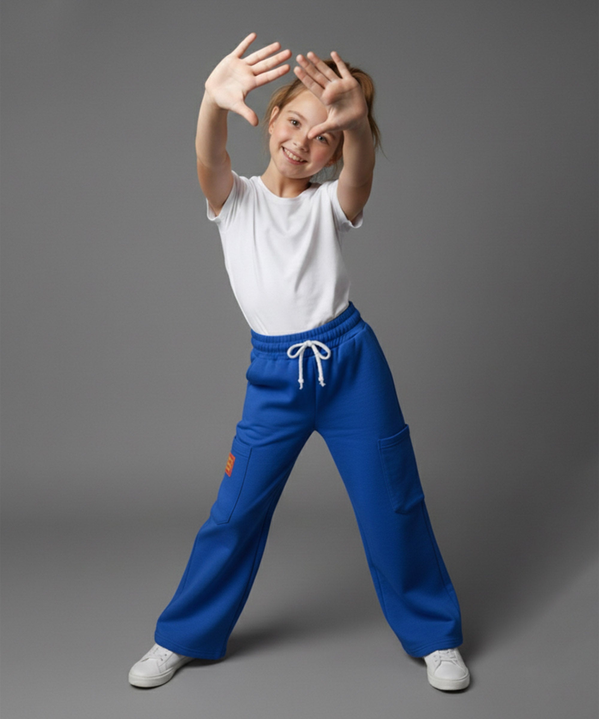 Girls Cotton Korean Cargo Pants | Elastic Waist Wide Leg