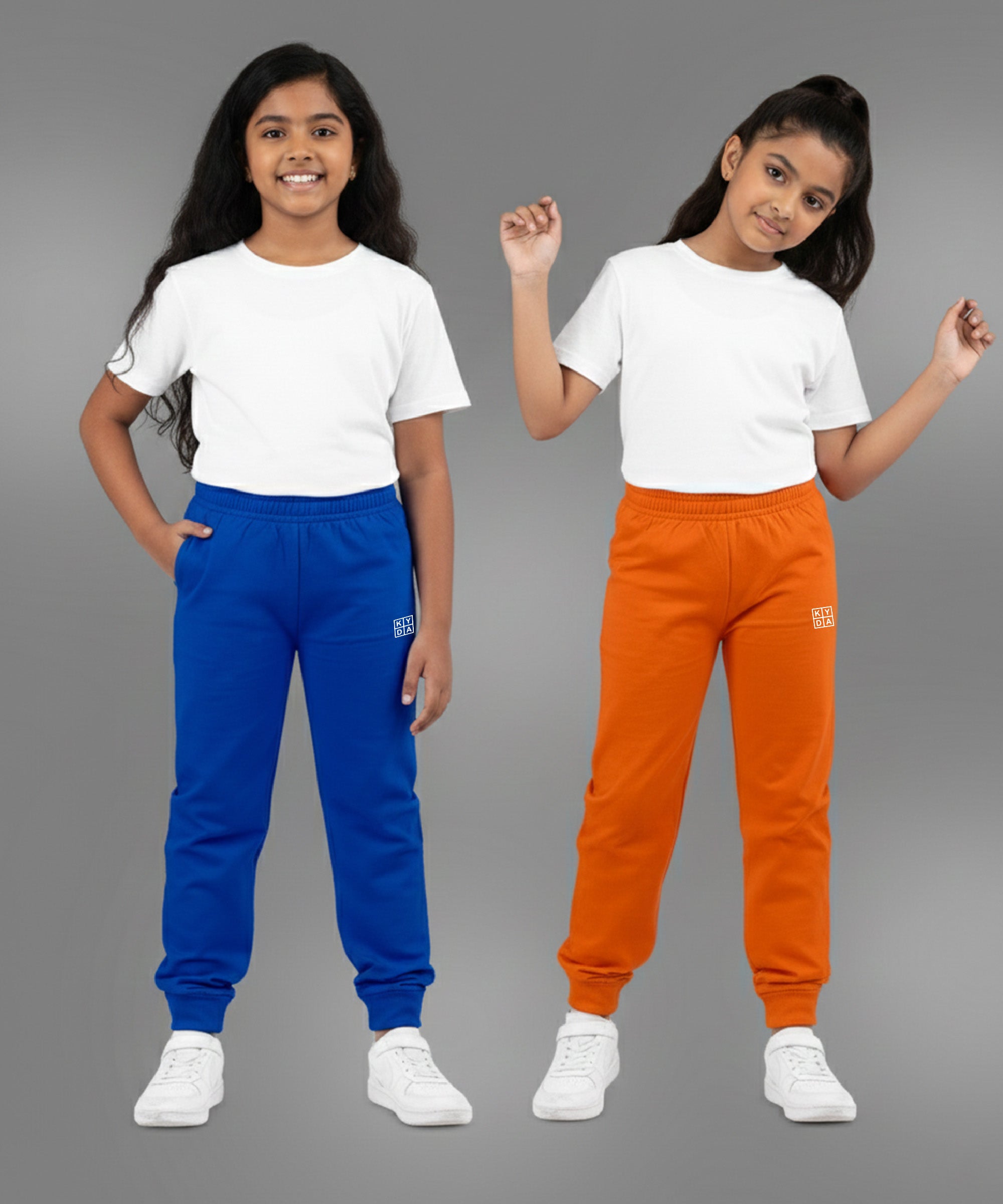 Girls Premium Cotton Trackpants | Regular Fit | Stretch Waist Joggers | Pack of 2