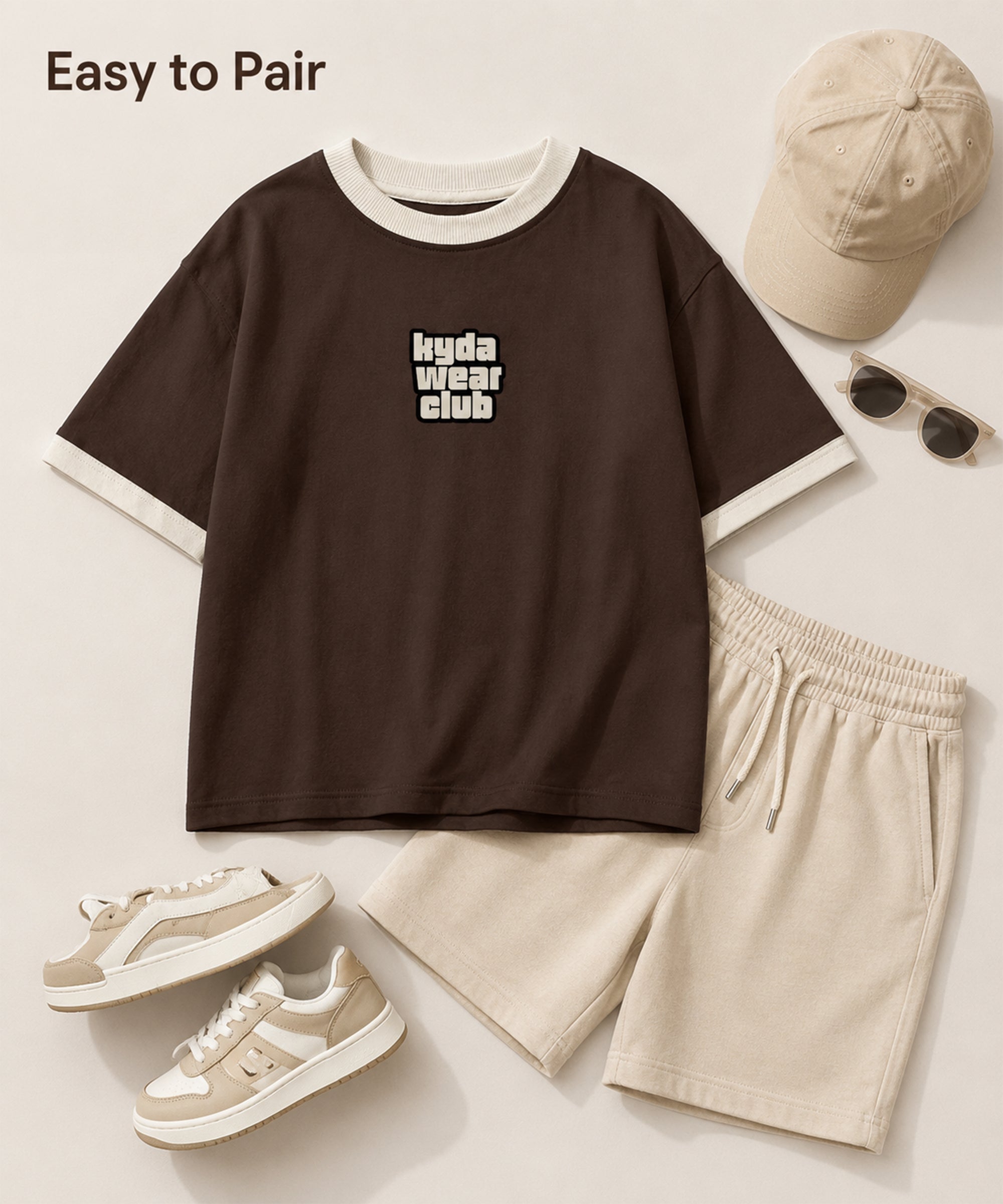 Boys Premium Cotton Oversized Printed T-Shirt | Brown