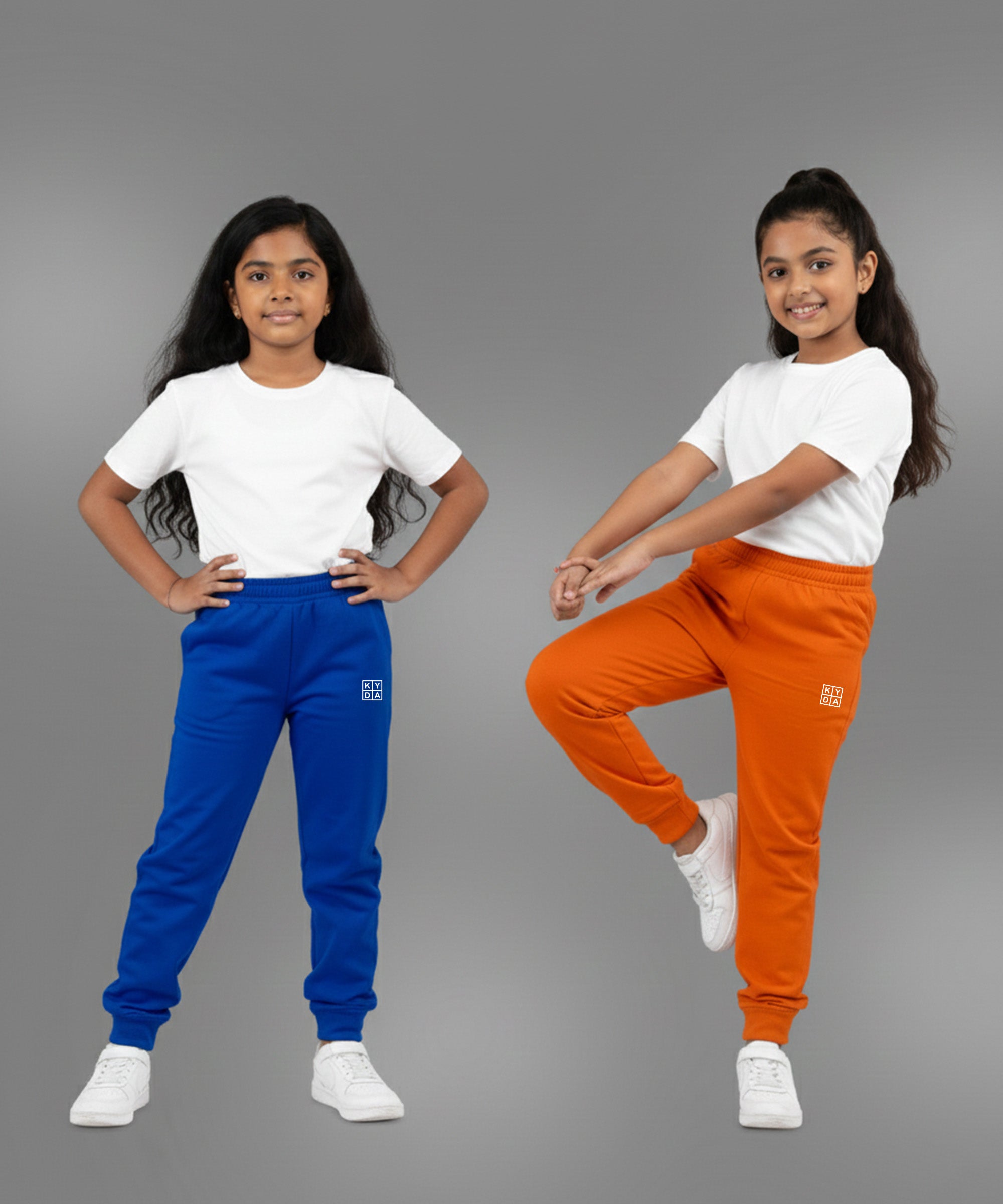 Girls Premium Cotton Trackpants | Regular Fit | Stretch Waist Joggers | Pack of 2