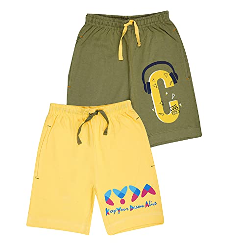 Kids Unisex Green-Yellow Desert Printed Regular Fit Vintage Trousers (Pack of 2)