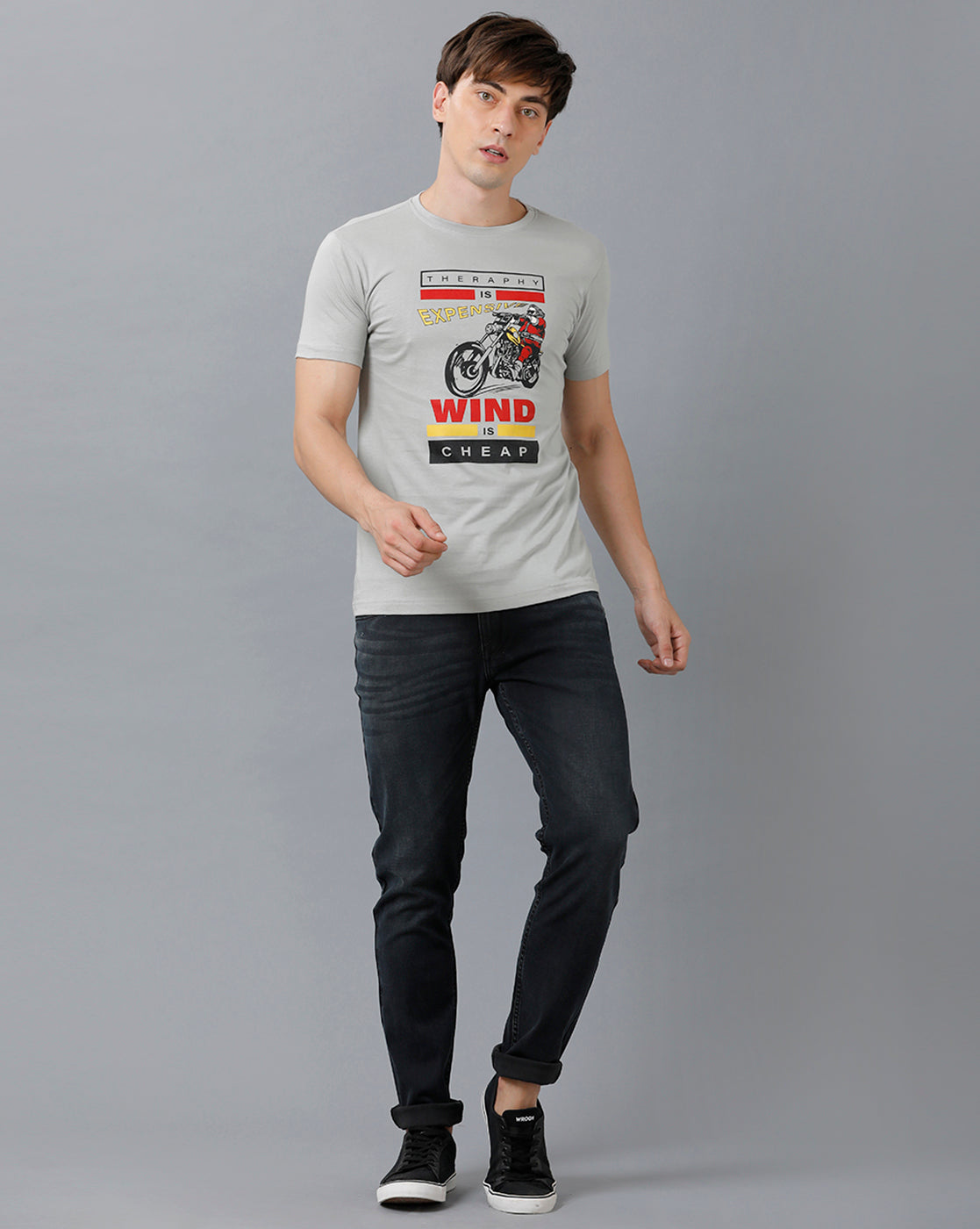 KYDA Men's 100% Cotton Printed Casual T-Shirts C1 - Grey