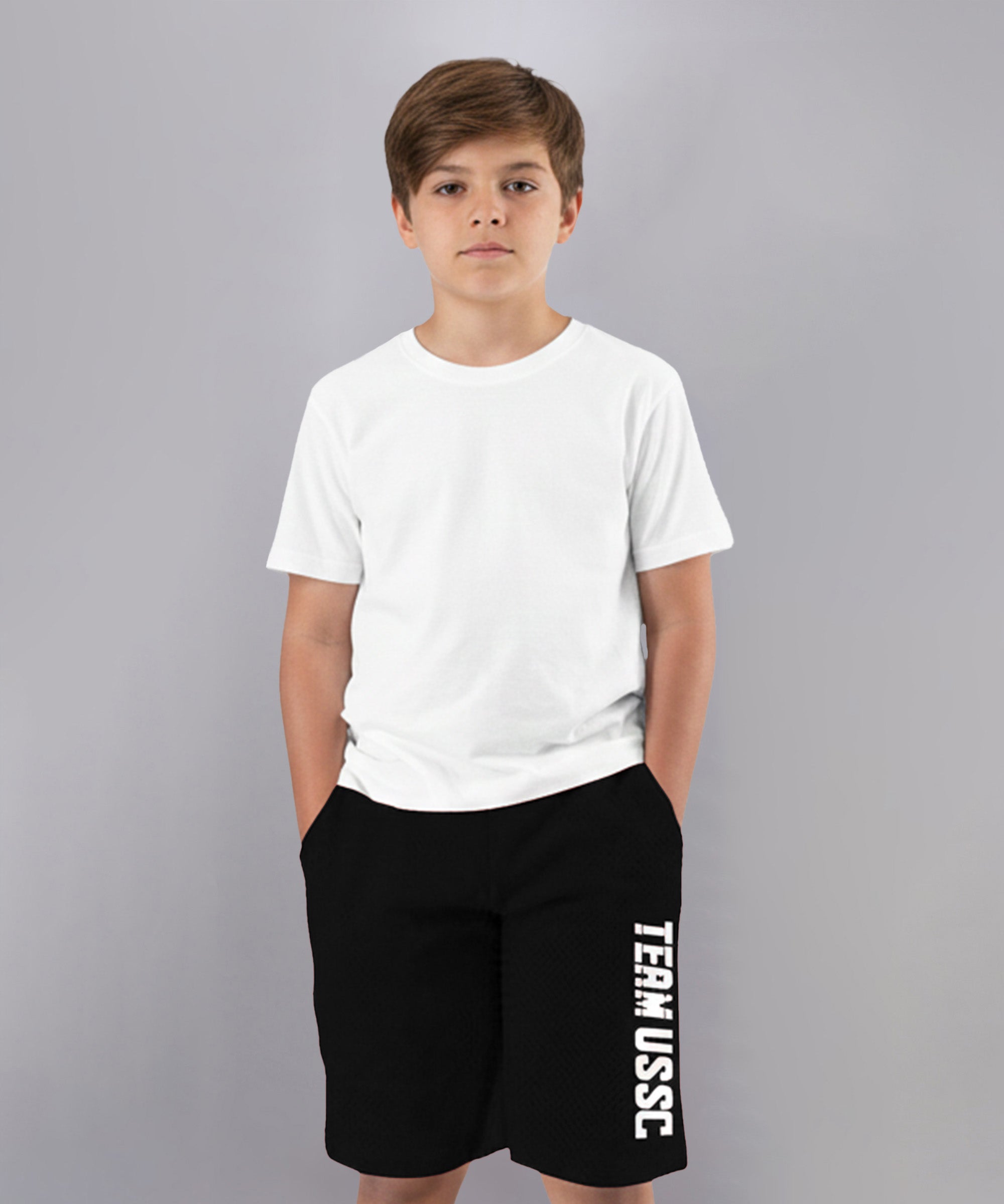 Boys Black Cotton Printed Bermuda USSC Shorts