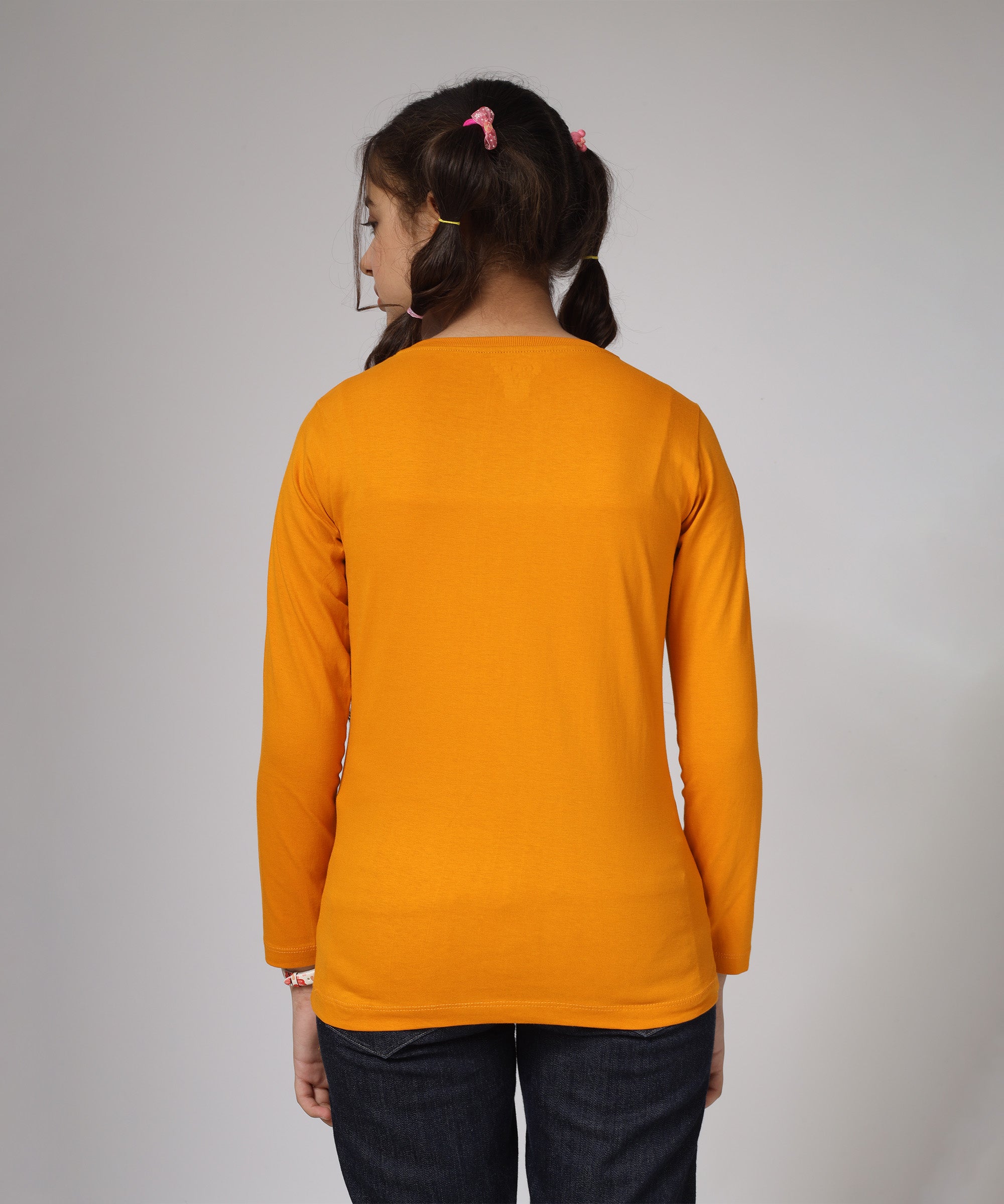 Girls Printed Full Sleeve Premium T-shirt | Orange