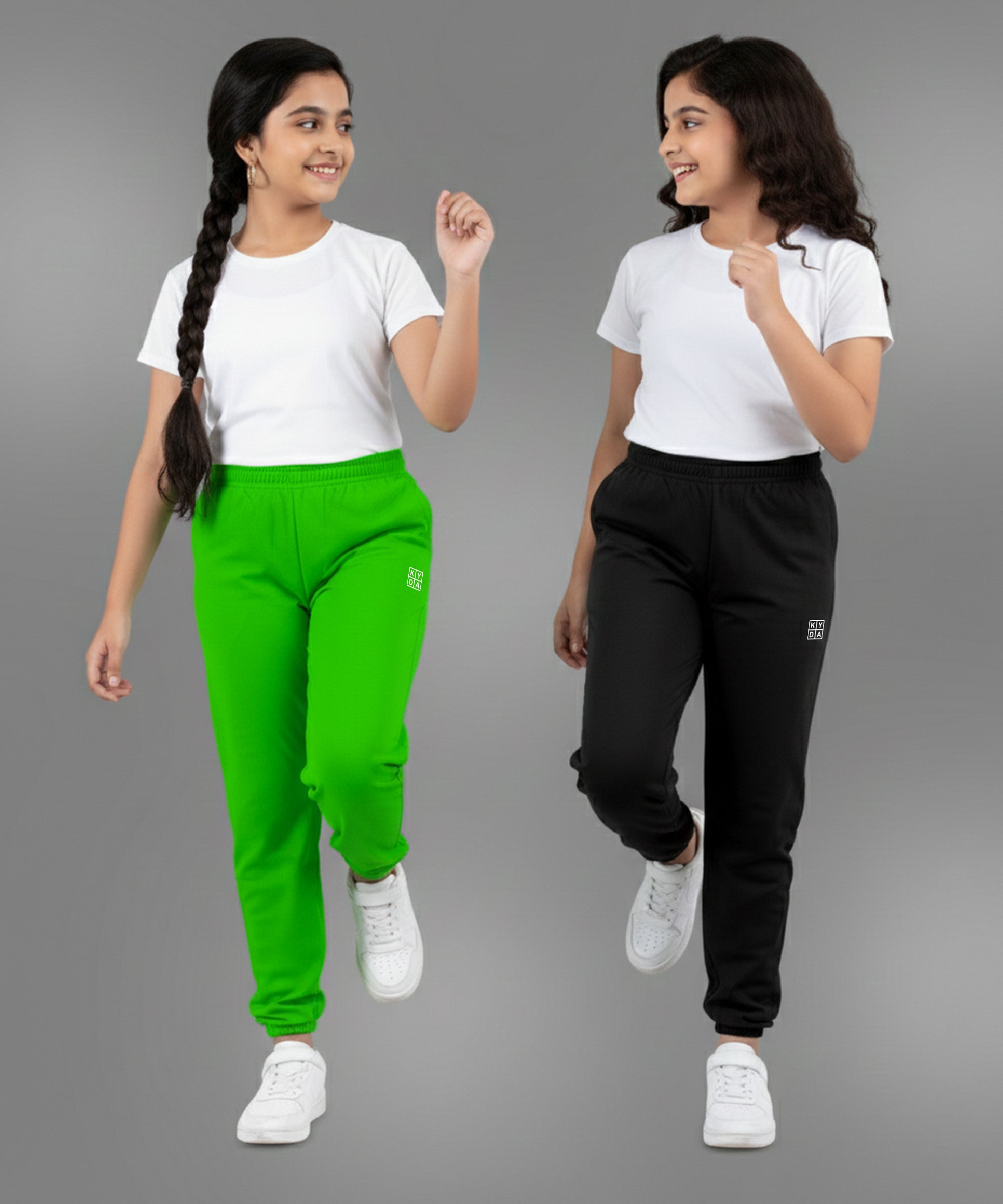 Girls Premium Cotton Trackpants | Regular Fit | Stretch Waist Joggers | Pack of 2