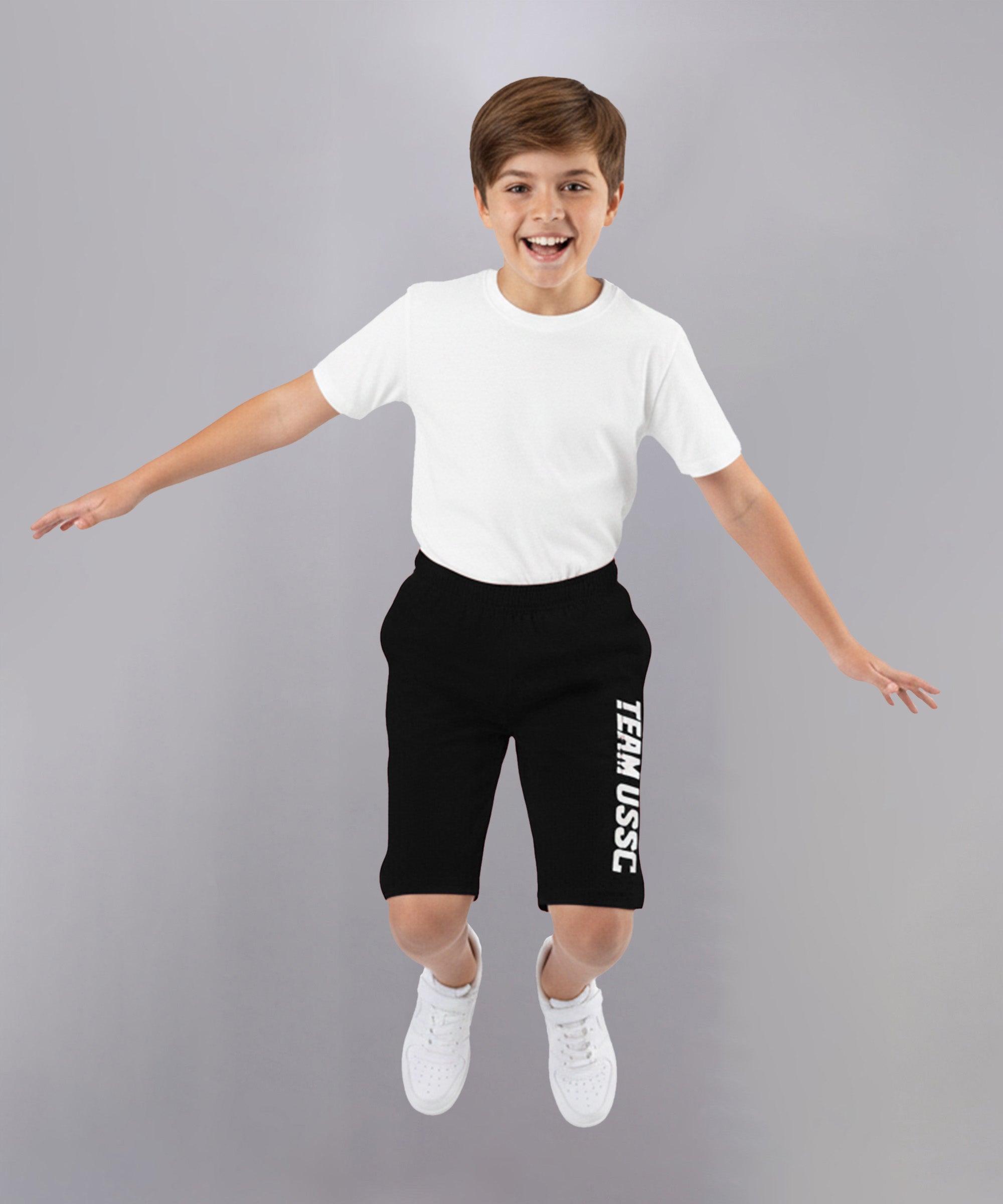 Boys Black Cotton Printed Bermuda USSC Shorts