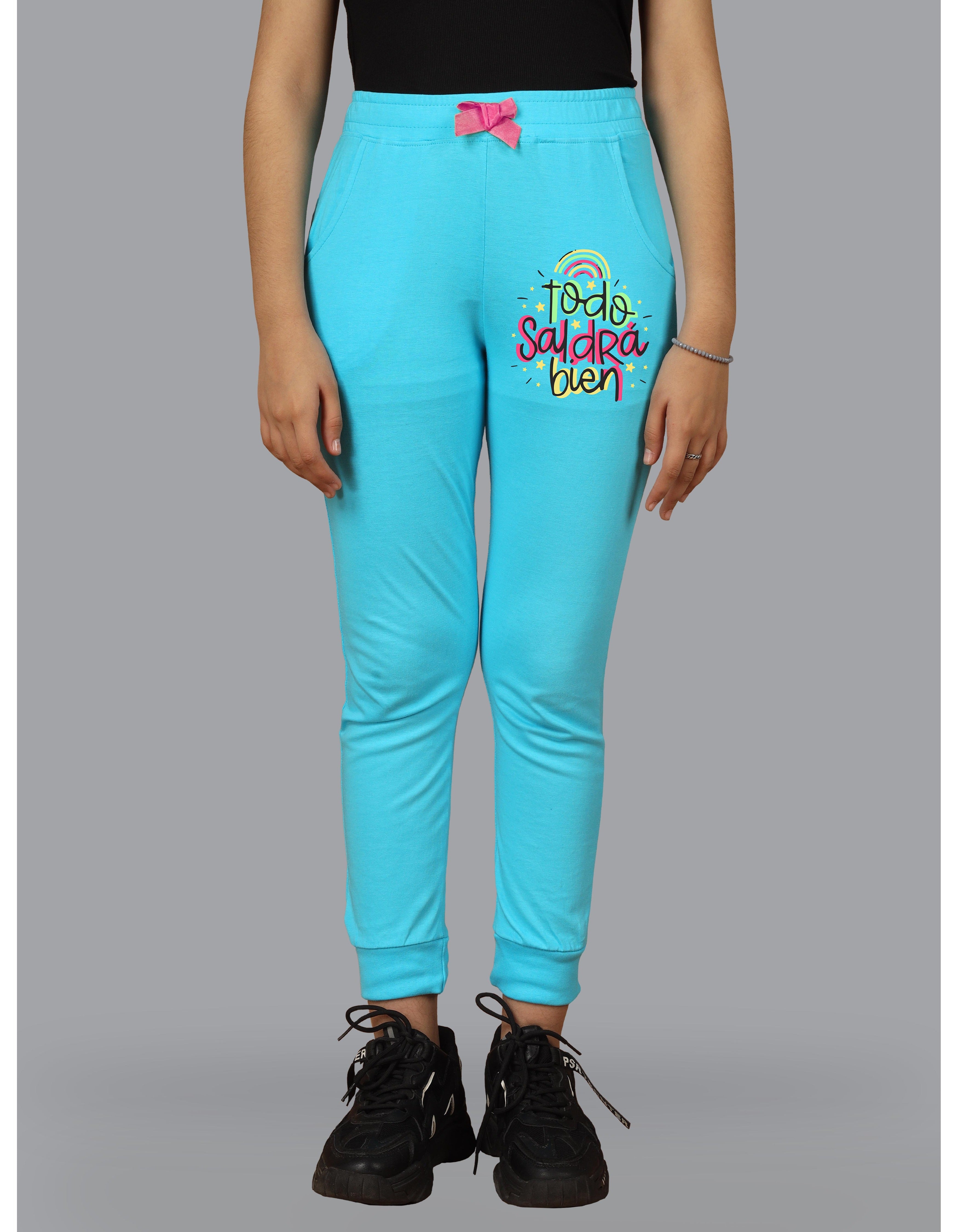 Girls Cotton Printed Track Pants with Pocket C4 - Multicolor (Pack of 2)