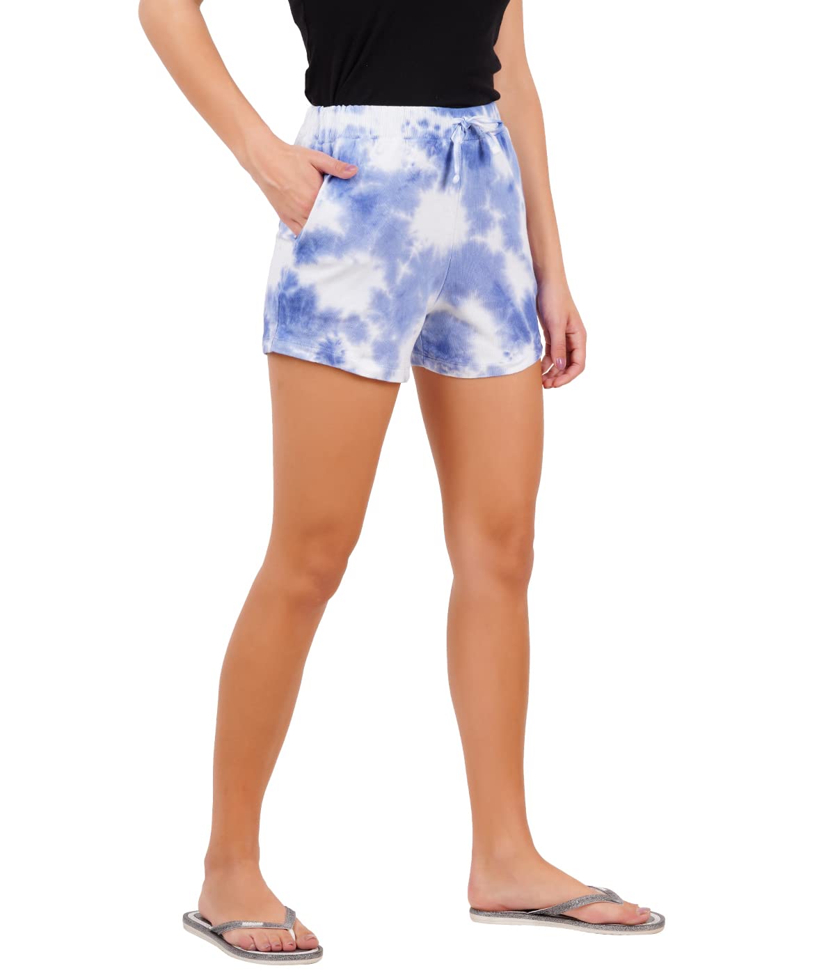 Women's Dyed Blue Casual Shorts with Pockets