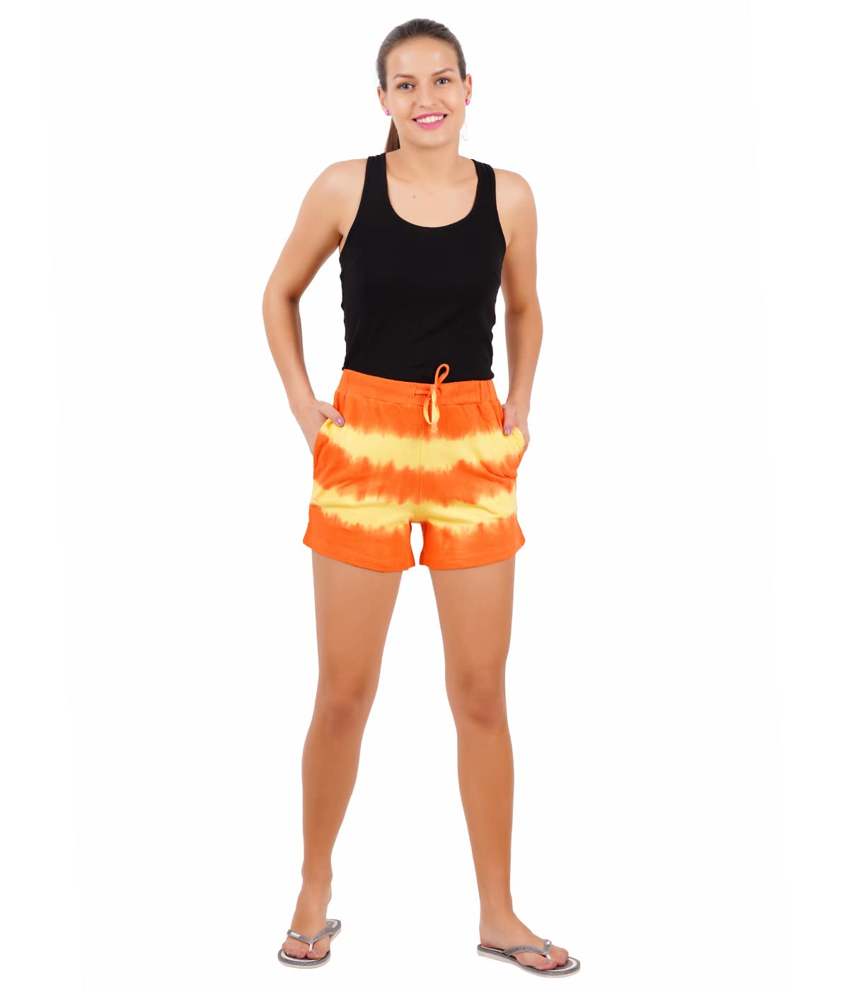 Women's Dyed Orange Casual Shorts with Pockets