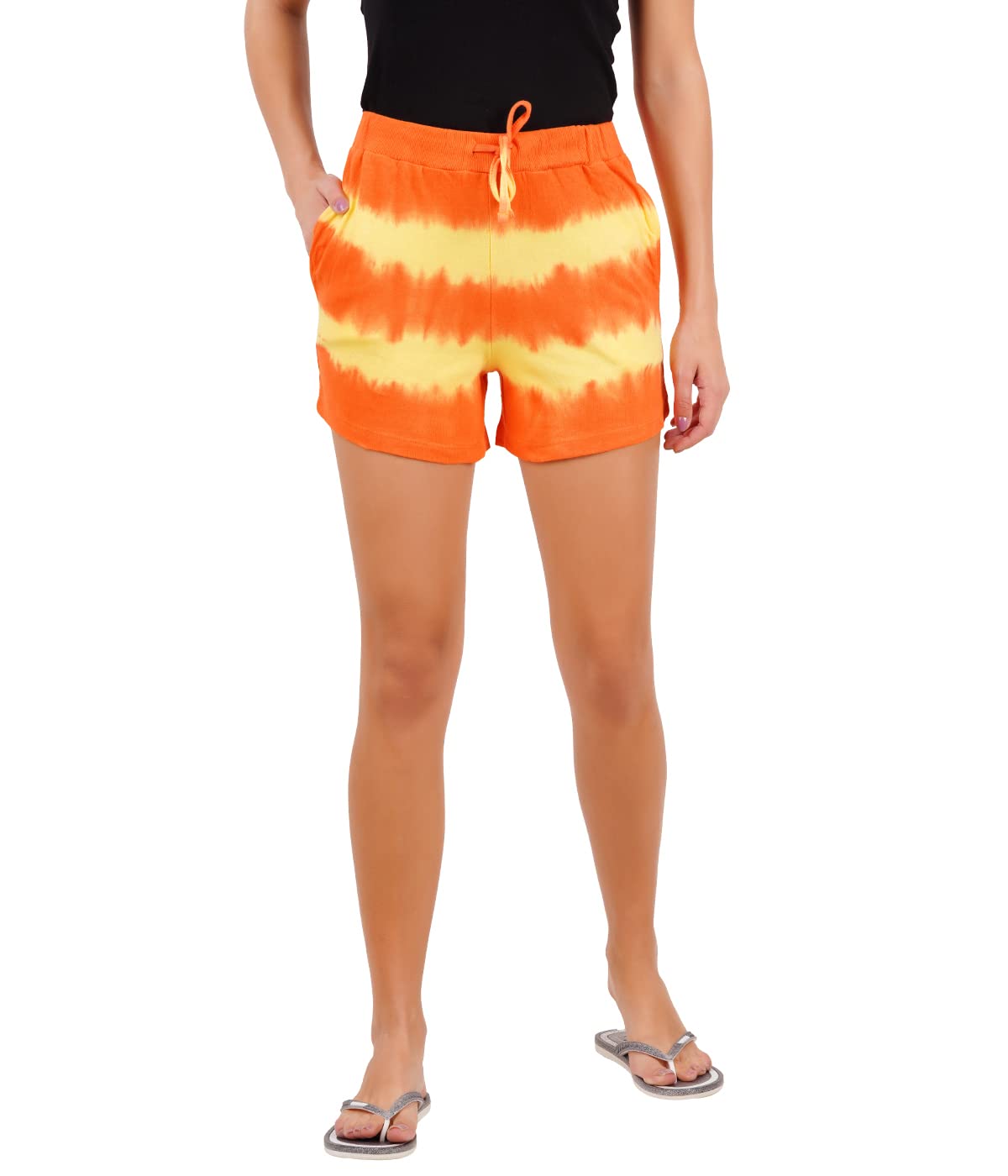 Women's Dyed Orange Casual Shorts with Pockets