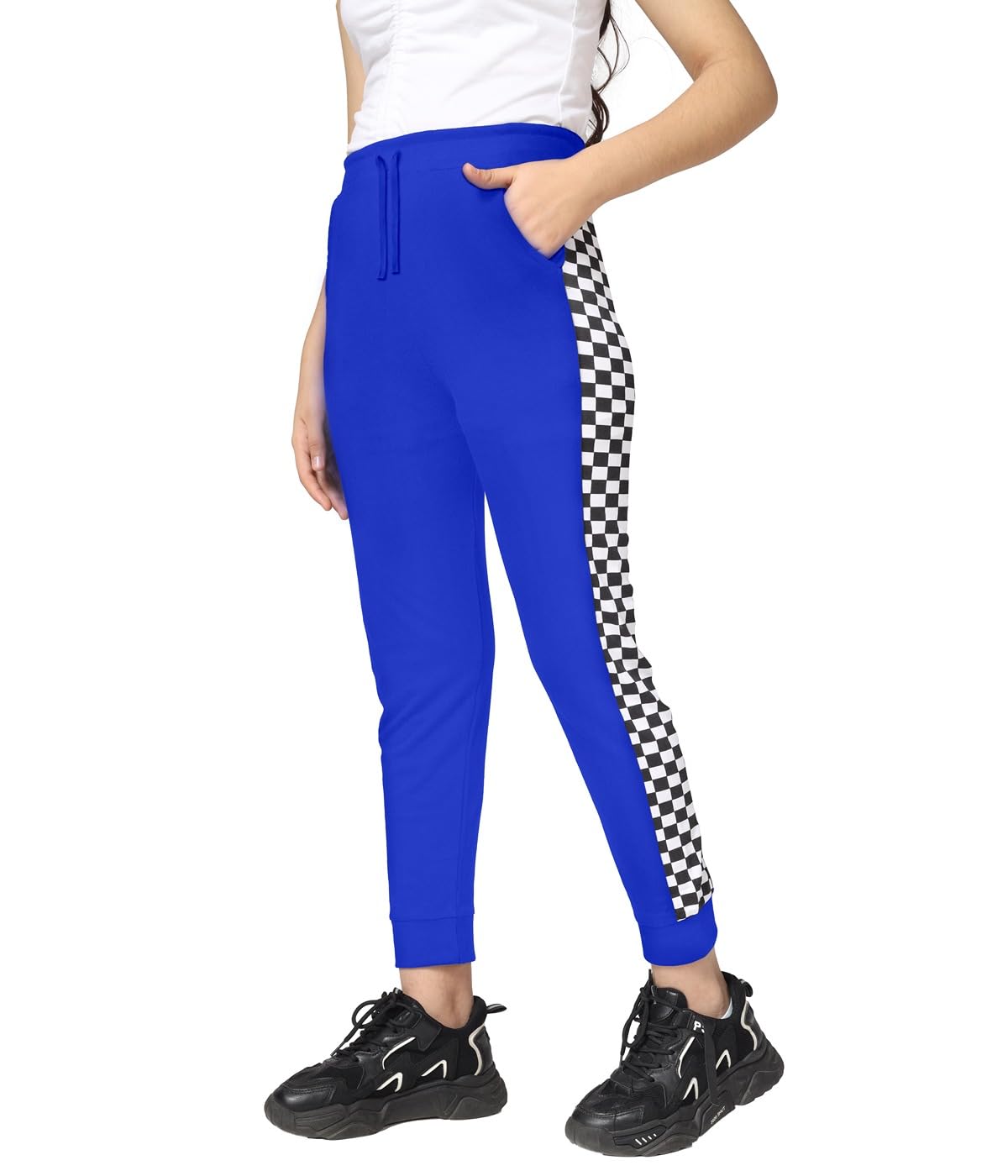Girls Cotton Printed Track Pants with Pocket Blue