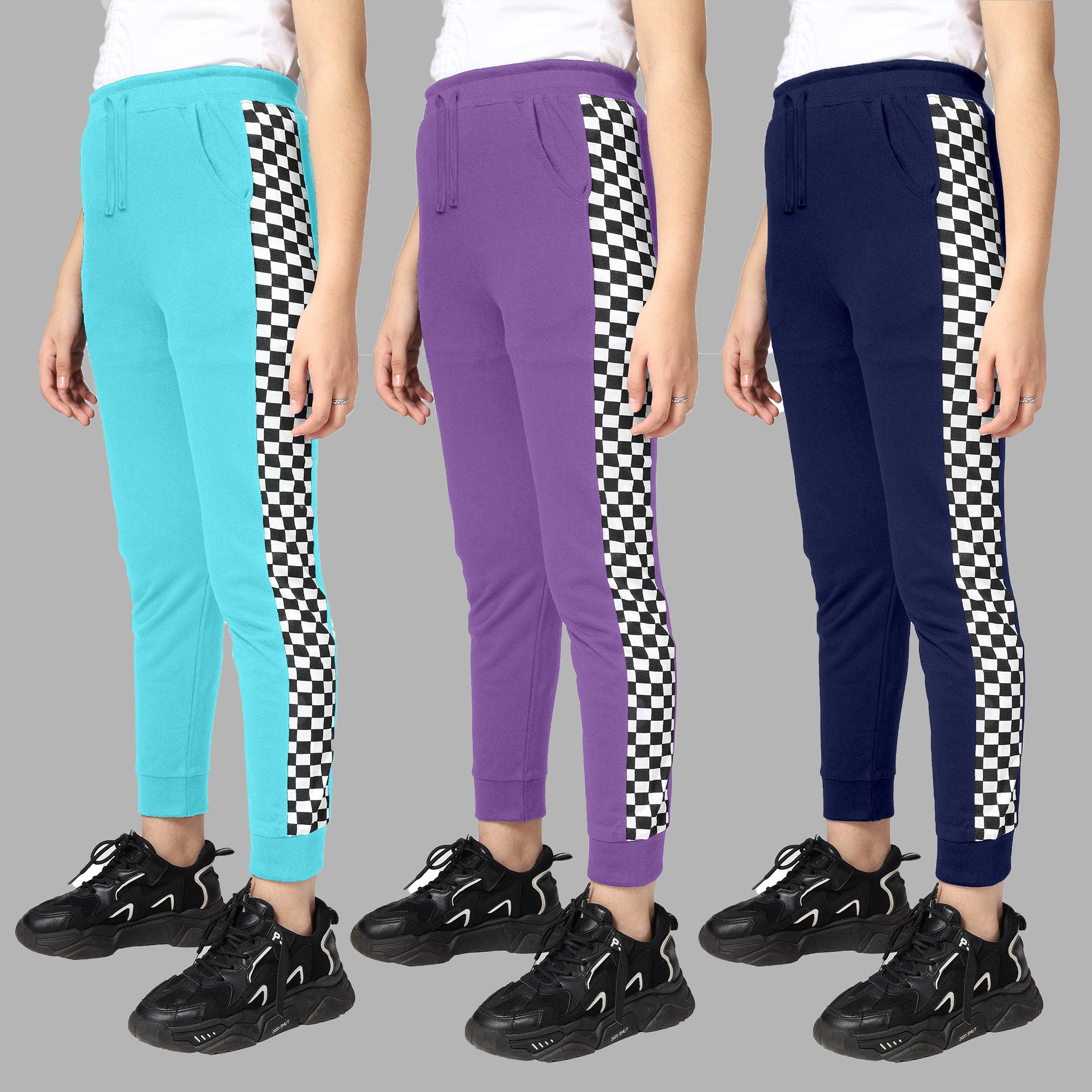 Girls Cotton Printed Track Pants with Pocket- ? (Pack of 3)