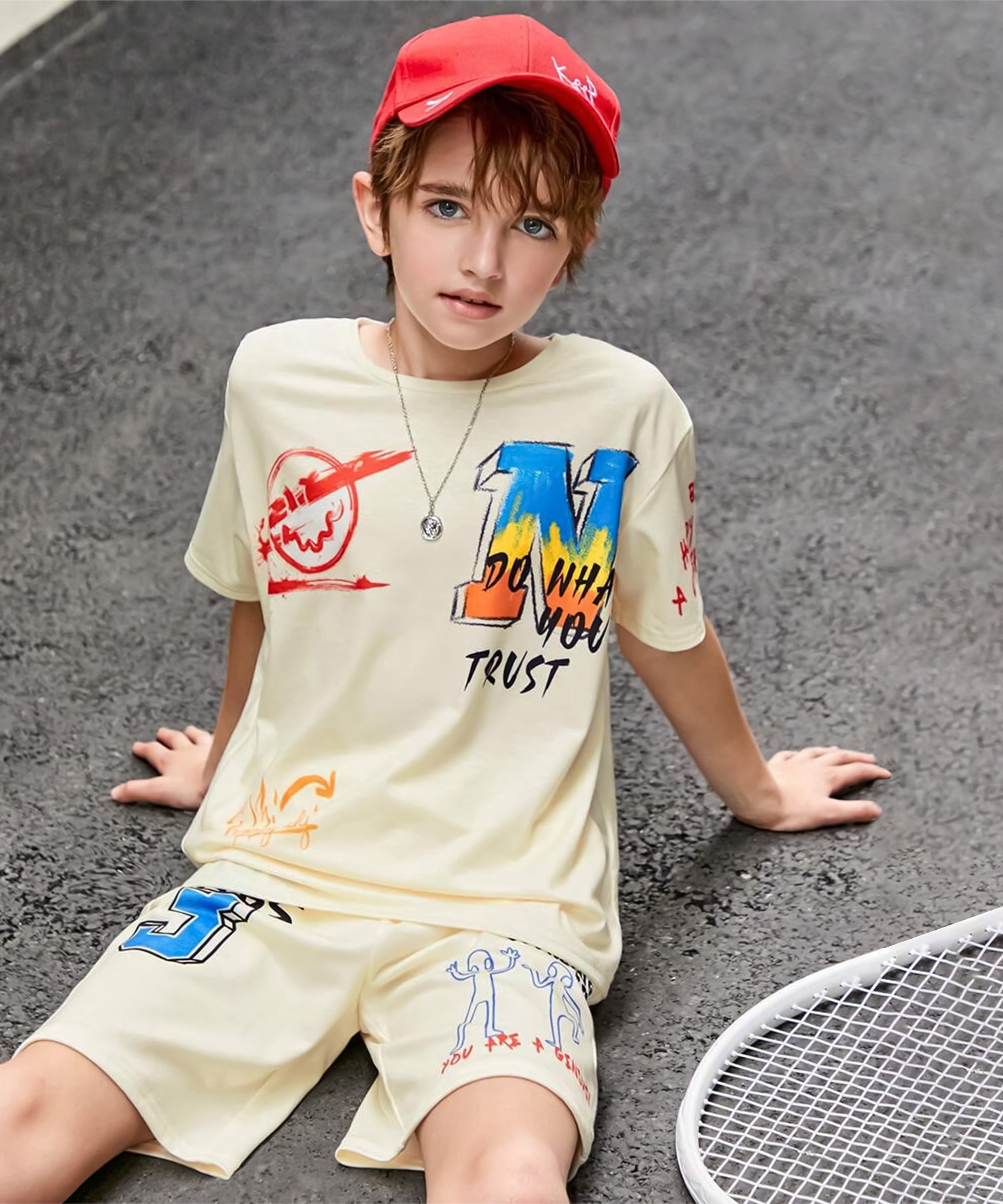 Graphic Print Oversized Co-ords | Cream