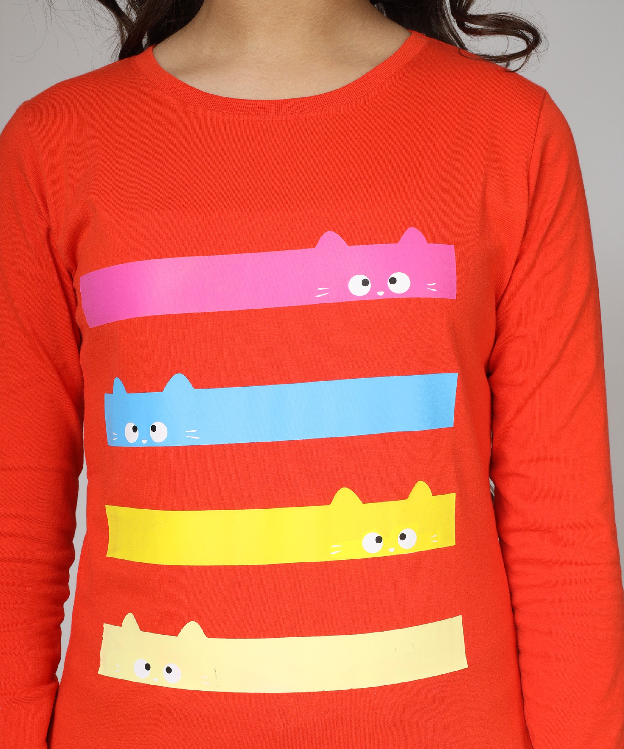 Girls Printed Full Sleeve Premium T-shirt | Peach