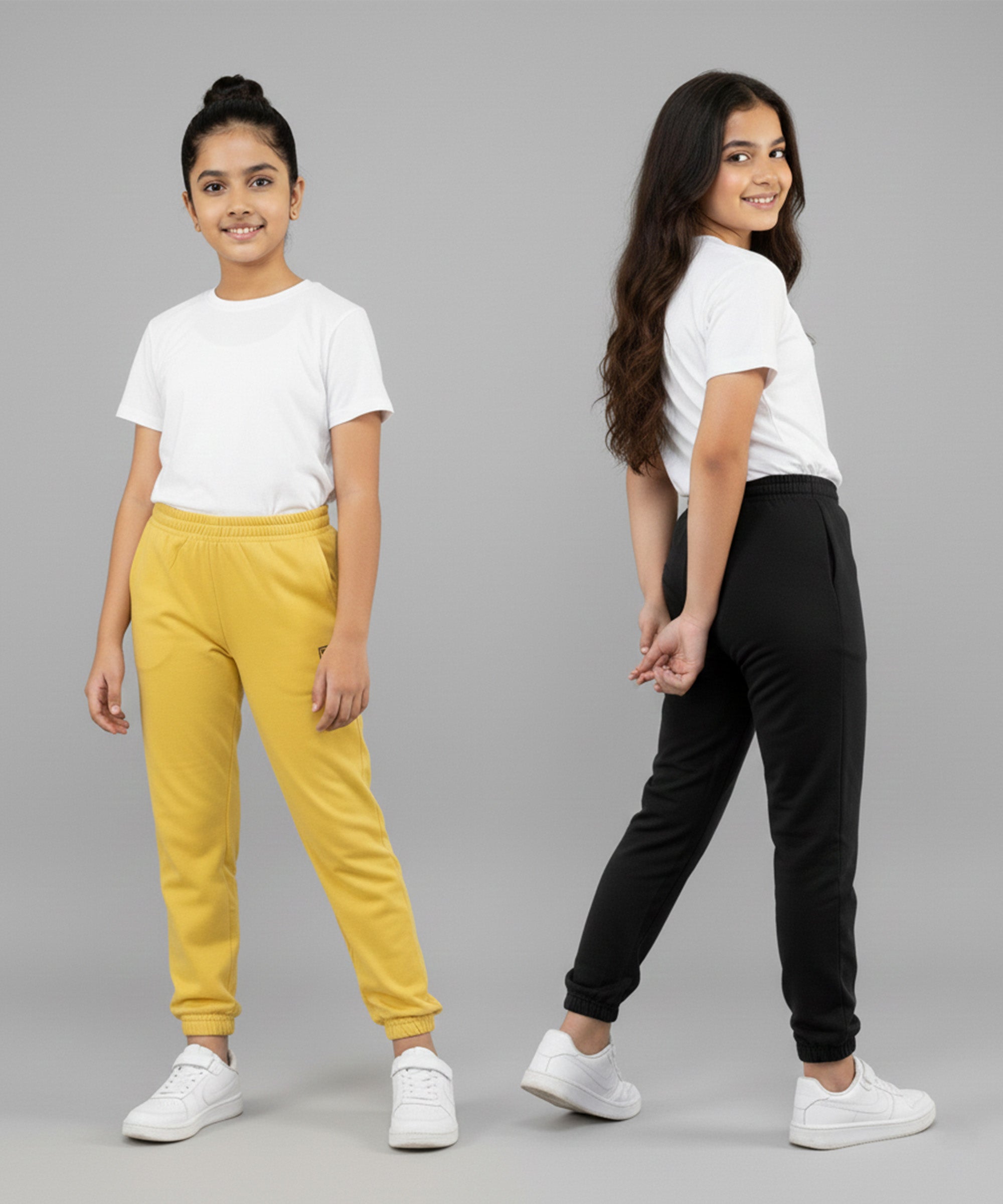 Girls Premium Cotton Trackpants | Regular Fit | Stretch Waist Joggers | Pack of 2