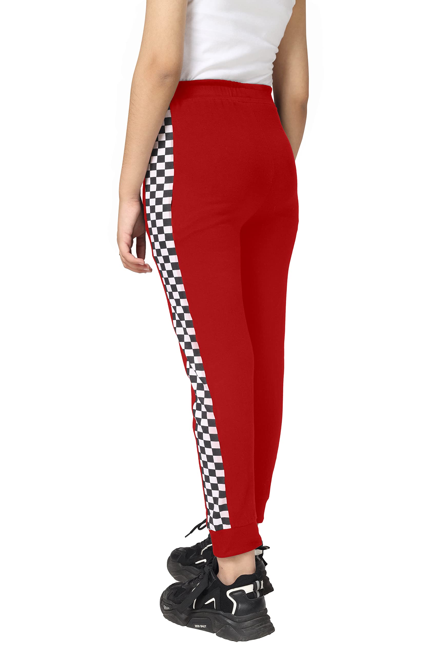 Girls Cotton Printed Track Pants with Pocket - Red