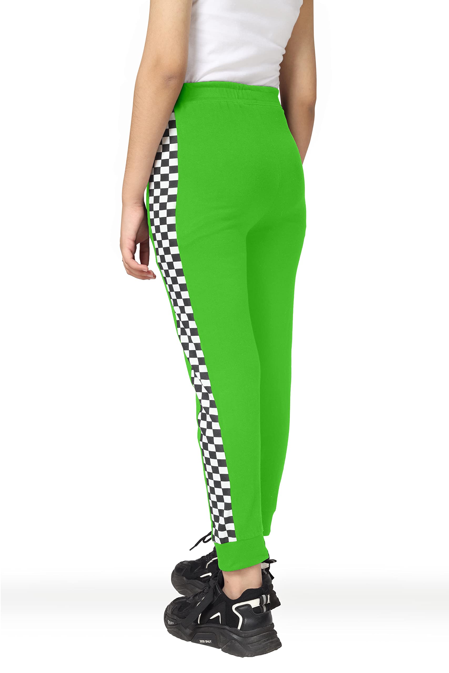 Girls Cotton Printed Track Pants with Pocket - LightGreen