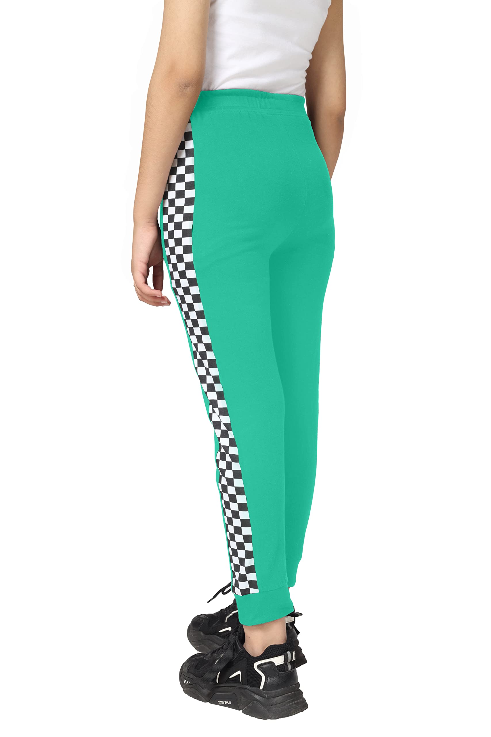 Girls Cotton Printed Track Pants with Pocket - Green