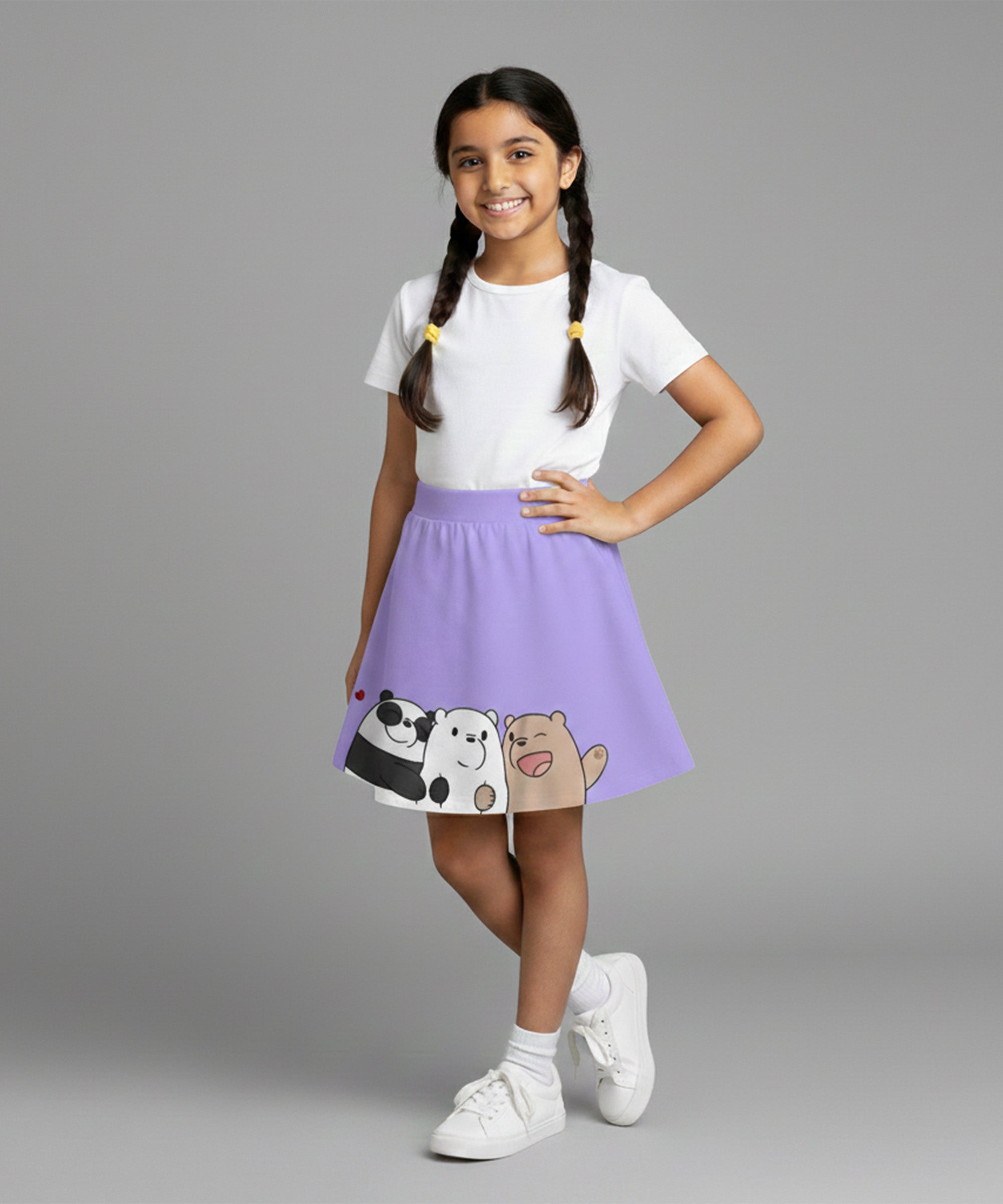 Girls Cotton Printed Skirt Attached With Inner Lycra Shorts-Lavender