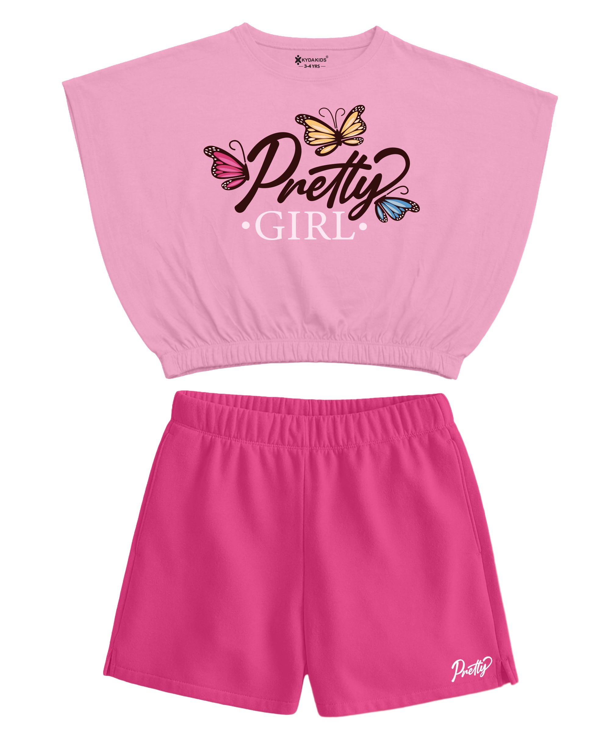 Girls Cotton Printed Top & Shorts Co-Ord Set | Regular Fit