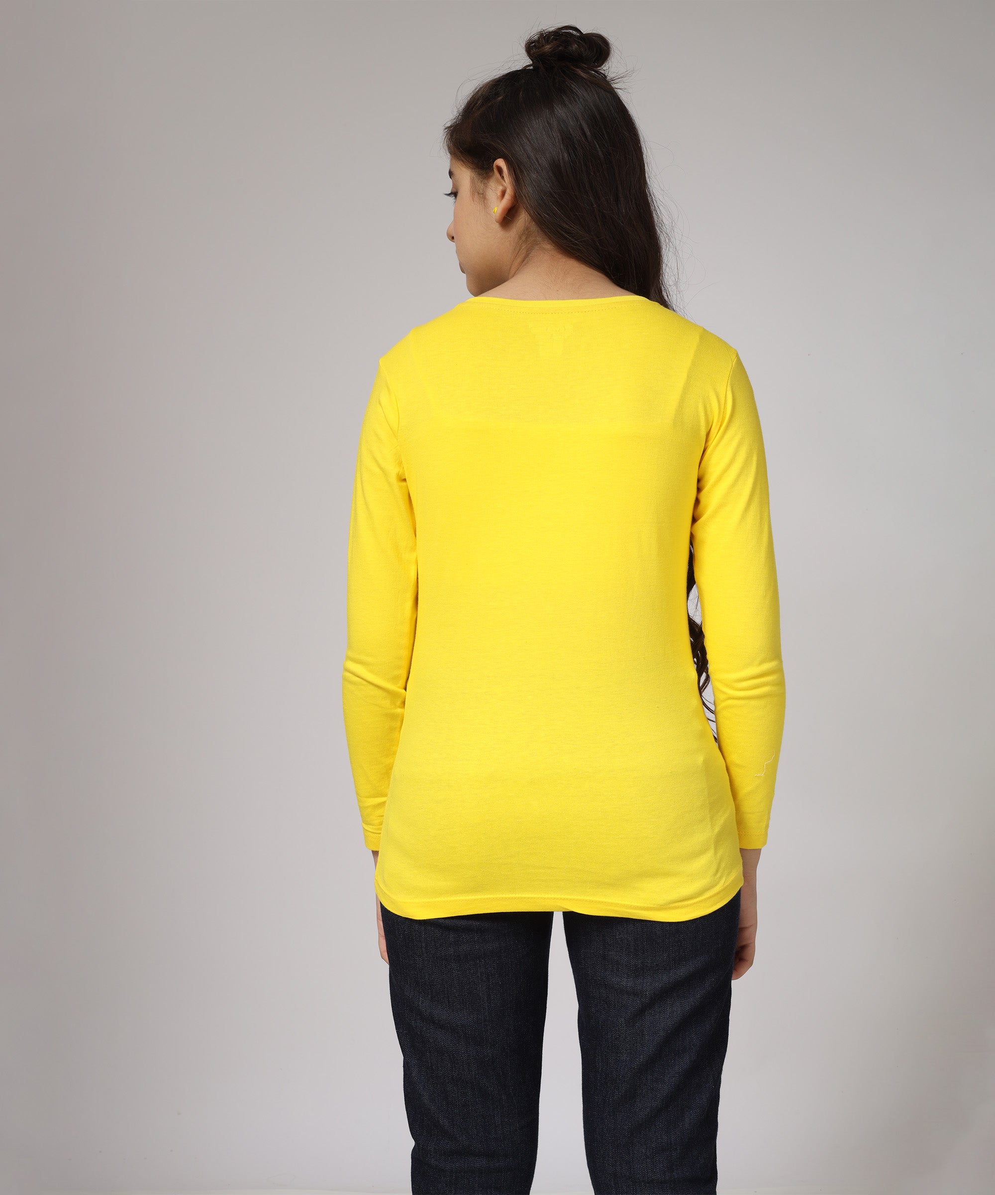 Girls Printed Full Sleeve Premium T-shirt | Yellow