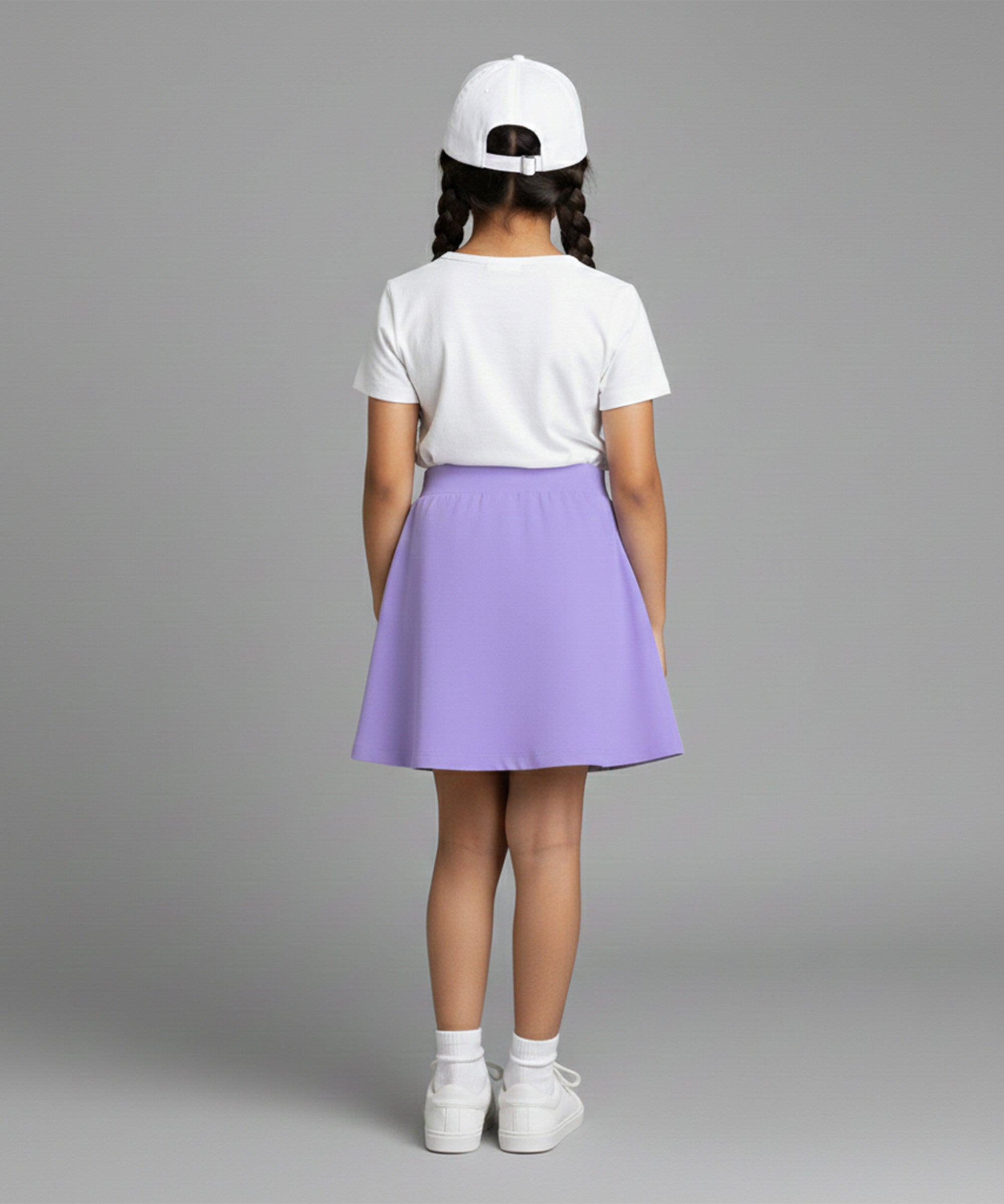 Girls Cotton Printed Skirt Attached With Inner Lycra Shorts-Lavender