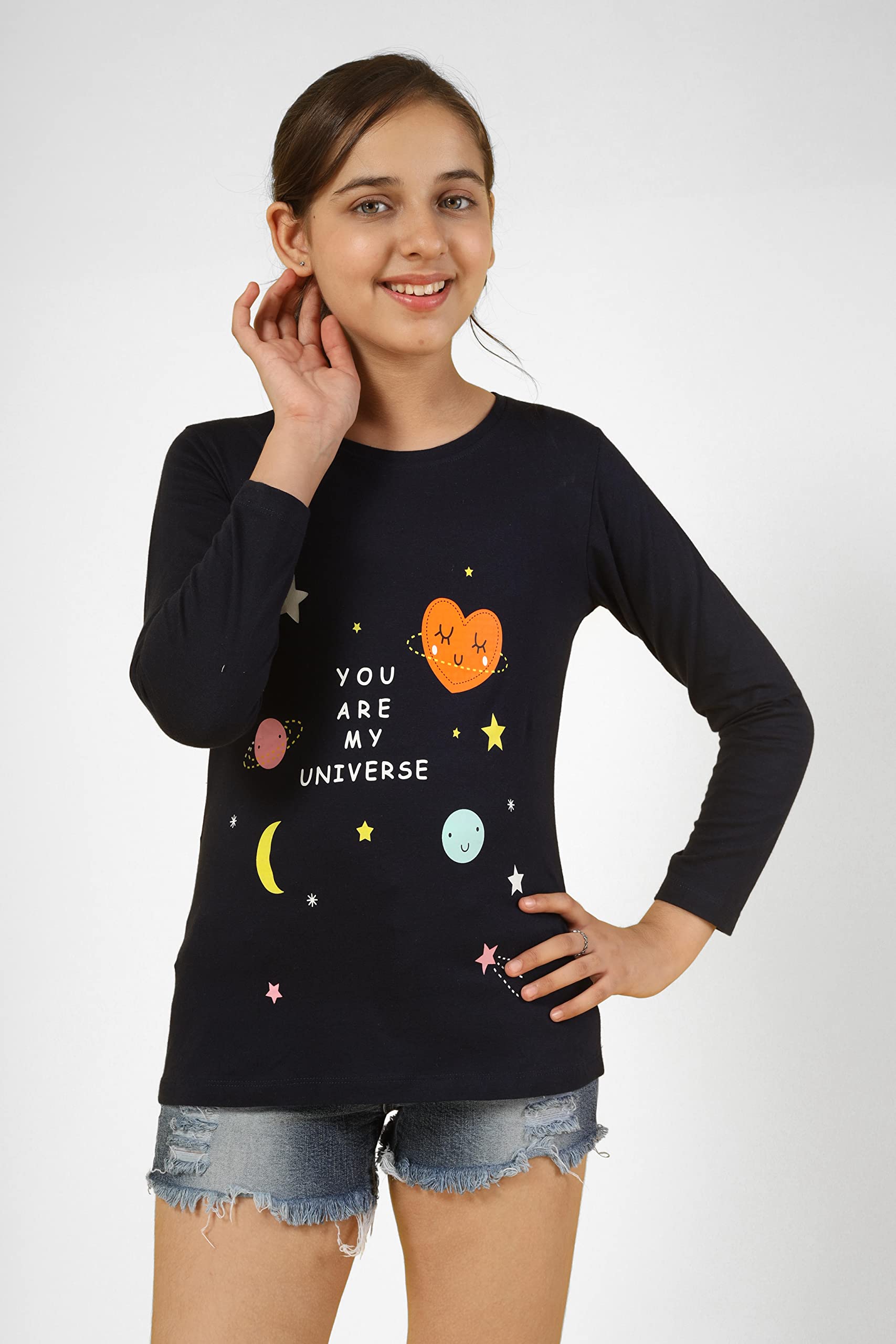 Girls Cotton Printed Full Sleeve T-Shirt - Yellow (Pack of 3)