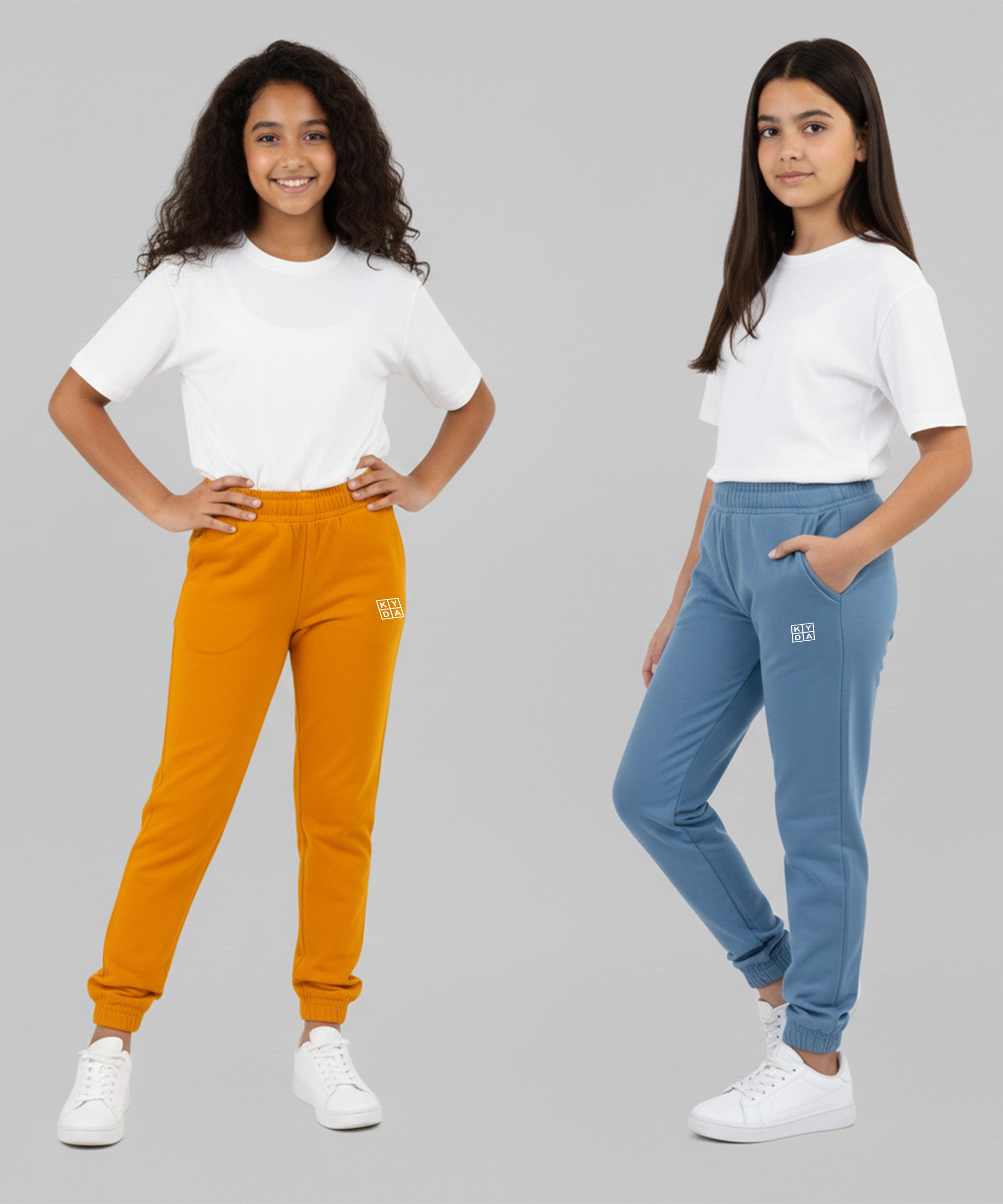 Girls Premium Cotton Trackpants | Regular Fit | Stretch Waist Joggers | Pack of 2