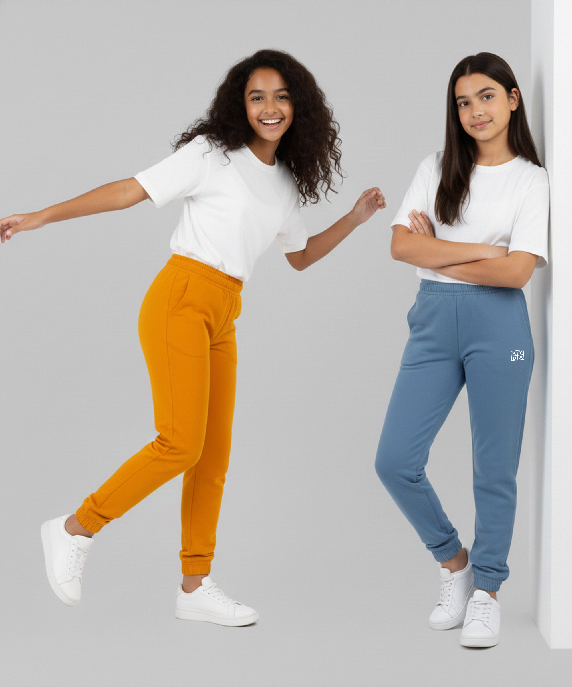 Girls Premium Cotton Trackpants | Regular Fit | Stretch Waist Joggers | Pack of 2