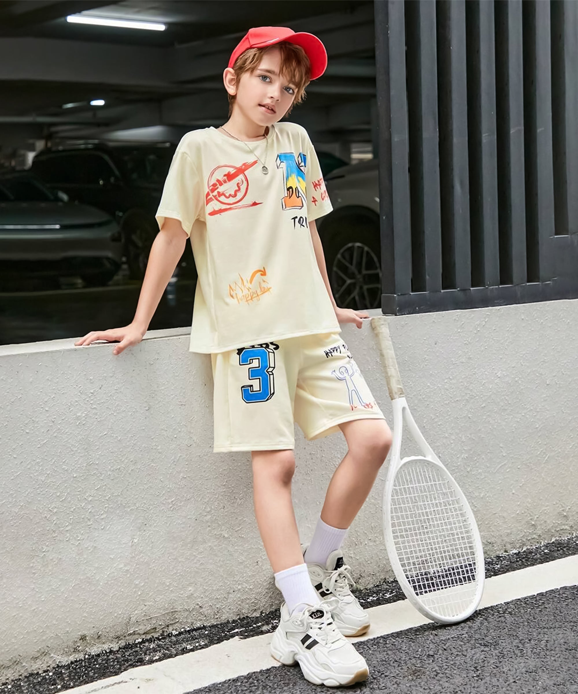 Graphic Print Oversized Co-ords | Cream