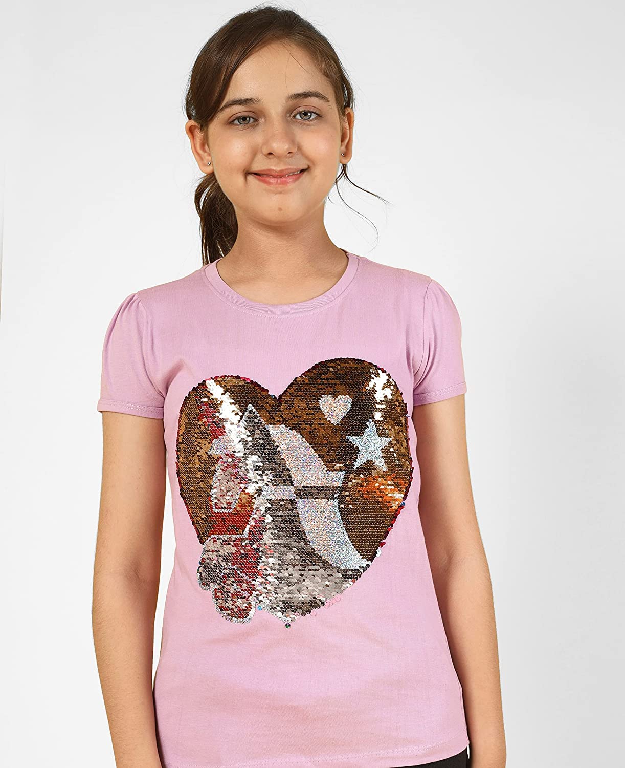 Girls Cotton Half Sleeve Printed Tops - Pink