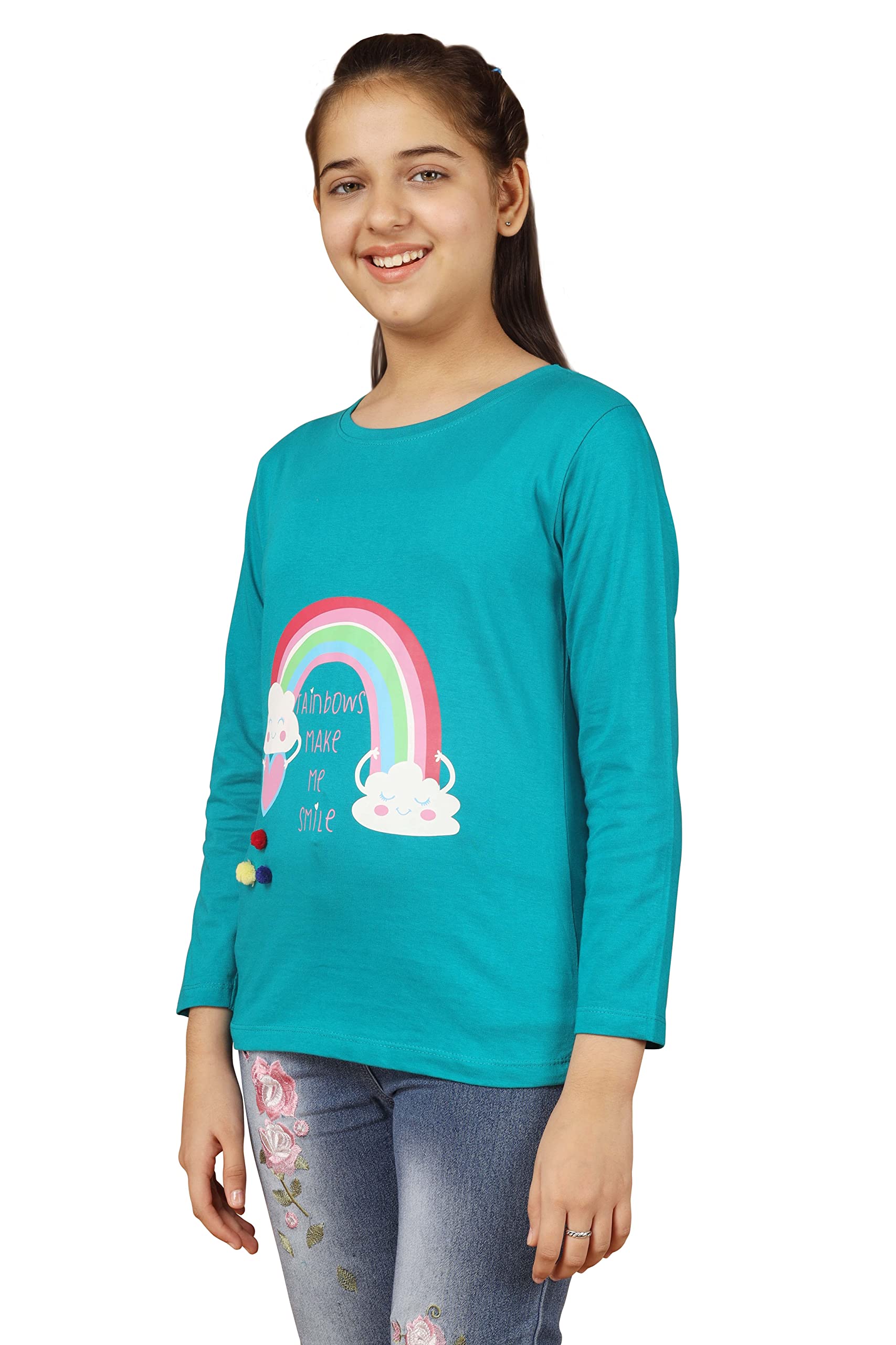 Girls Bio Washed Regular Fit Full Sleeve Cotton T-Shirt