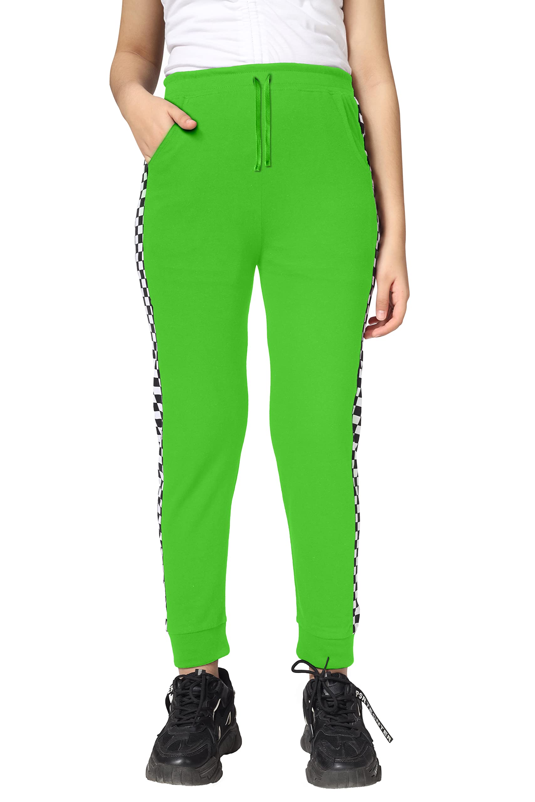 Girls Cotton Printed Track Pants with Pocket - LightGreen